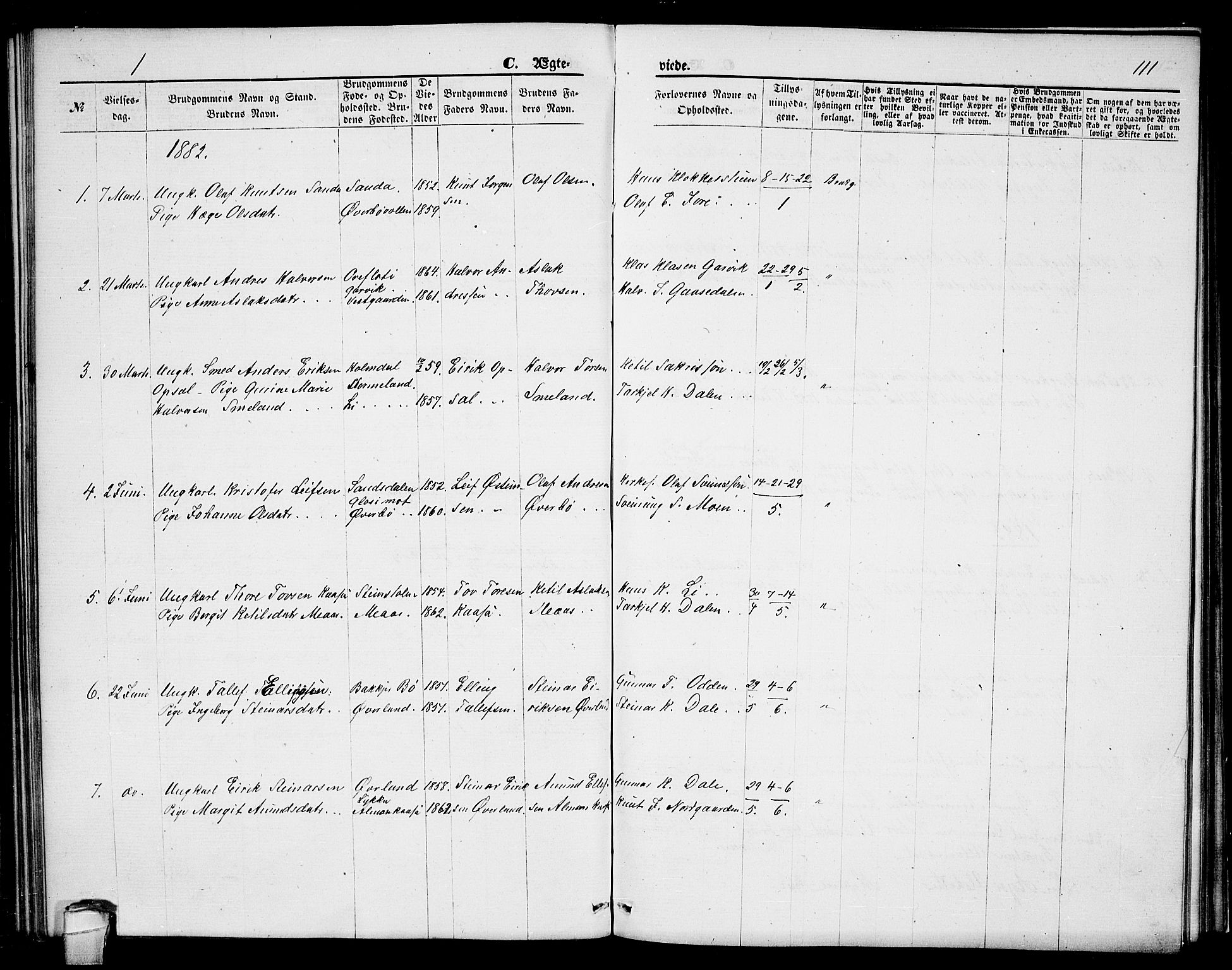 Seljord kirkebøker, AV/SAKO-A-20/G/Ga/L0004: Klokkerbok nr. I 4, 1873-1886, s. 111