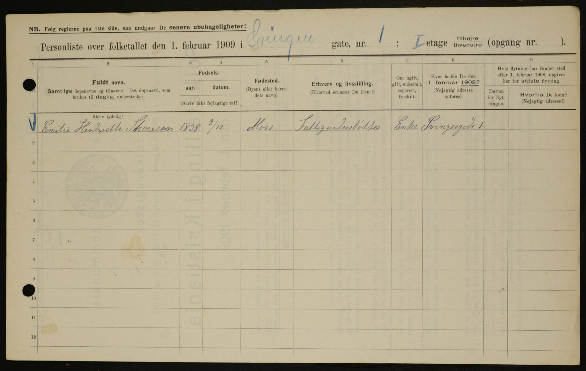 OBA, Kommunal folketelling 1.2.1909 for Kristiania kjøpstad, 1909, s. 96003