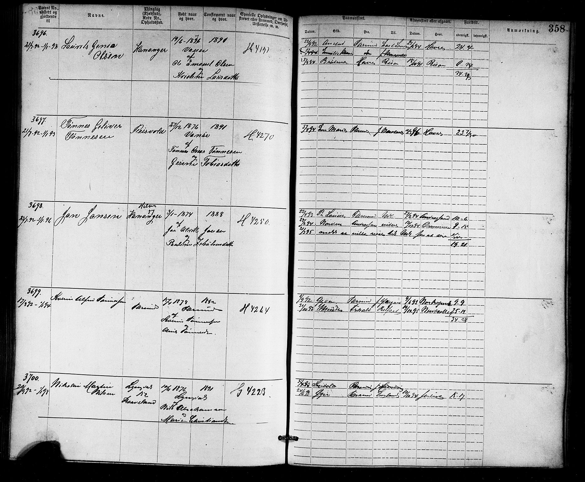 Farsund mønstringskrets, AV/SAK-2031-0017/F/Fa/L0006: Annotasjonsrulle nr 1911-3805 med register, Z-3, 1877-1894, s. 395