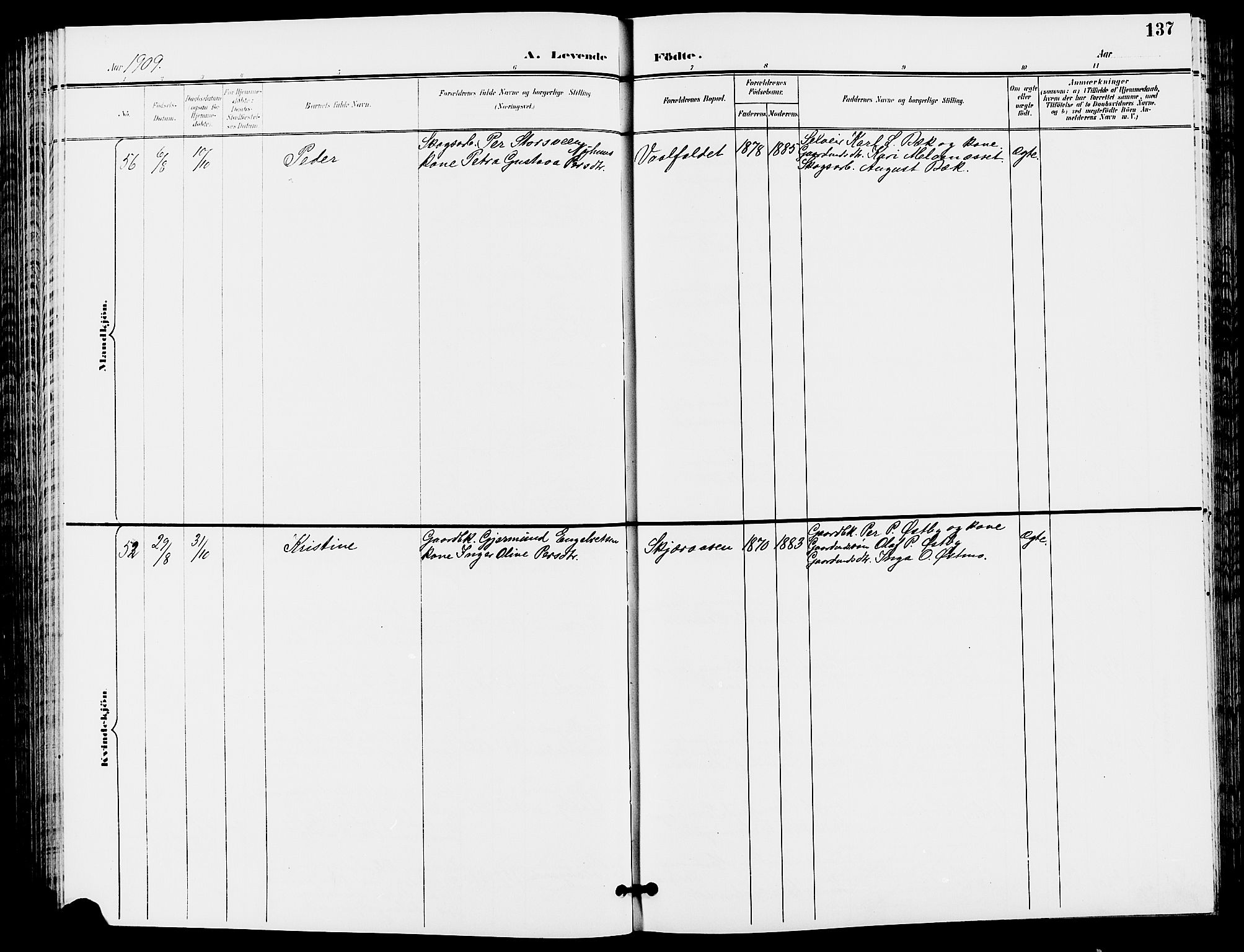 Trysil prestekontor, AV/SAH-PREST-046/H/Ha/Hab/L0006: Klokkerbok nr. 6, 1896-1912, s. 137