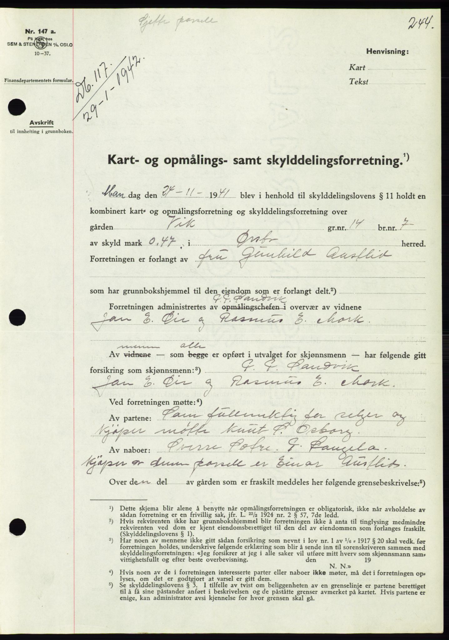 Søre Sunnmøre sorenskriveri, SAT/A-4122/1/2/2C/L0073: Pantebok nr. 67, 1941-1942, Dagboknr: 117/1942