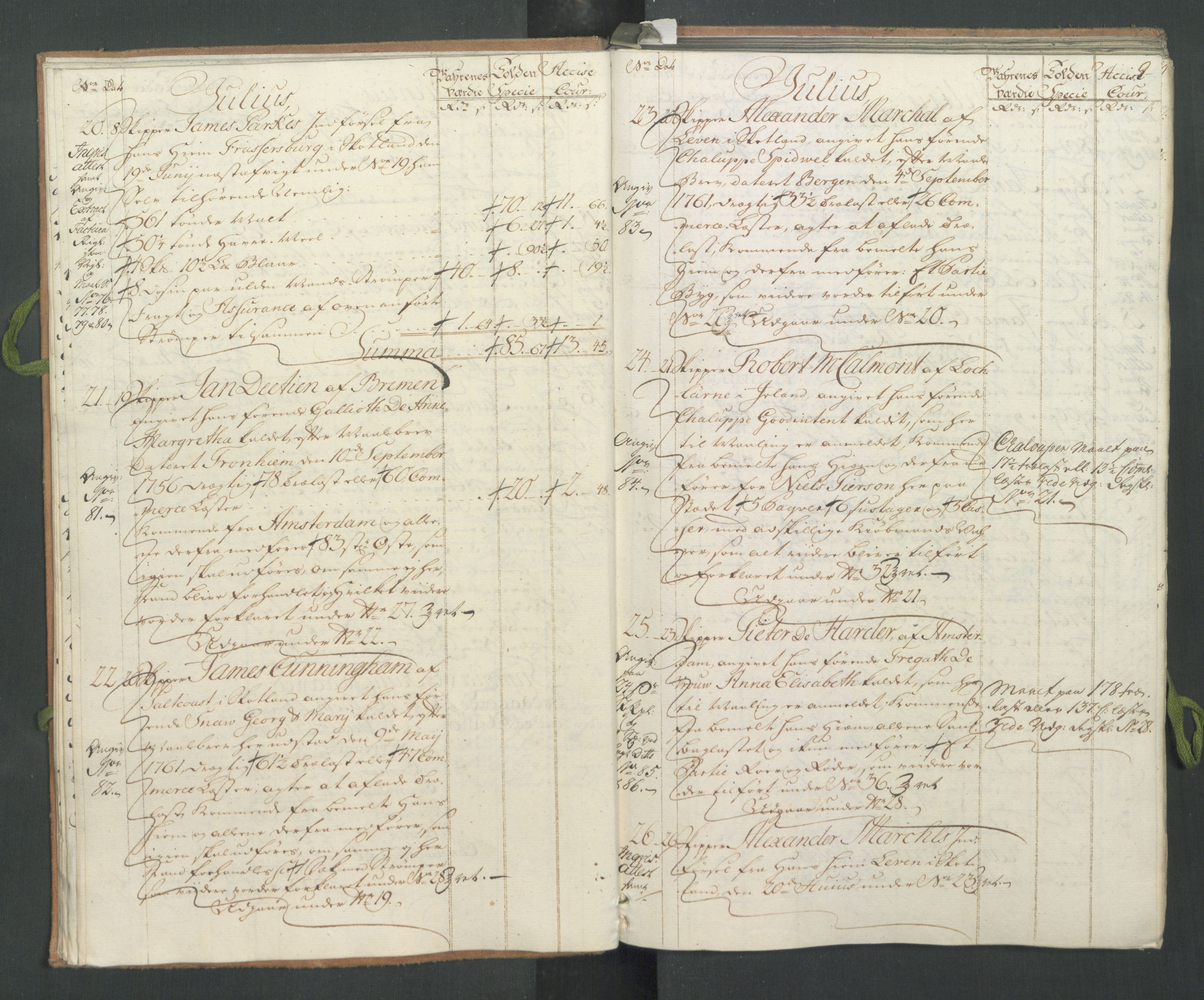 Generaltollkammeret, tollregnskaper, AV/RA-EA-5490/R31/L0023/0001: Tollregnskaper Molde / Hovedtollbok, 1762, s. 8b-9a