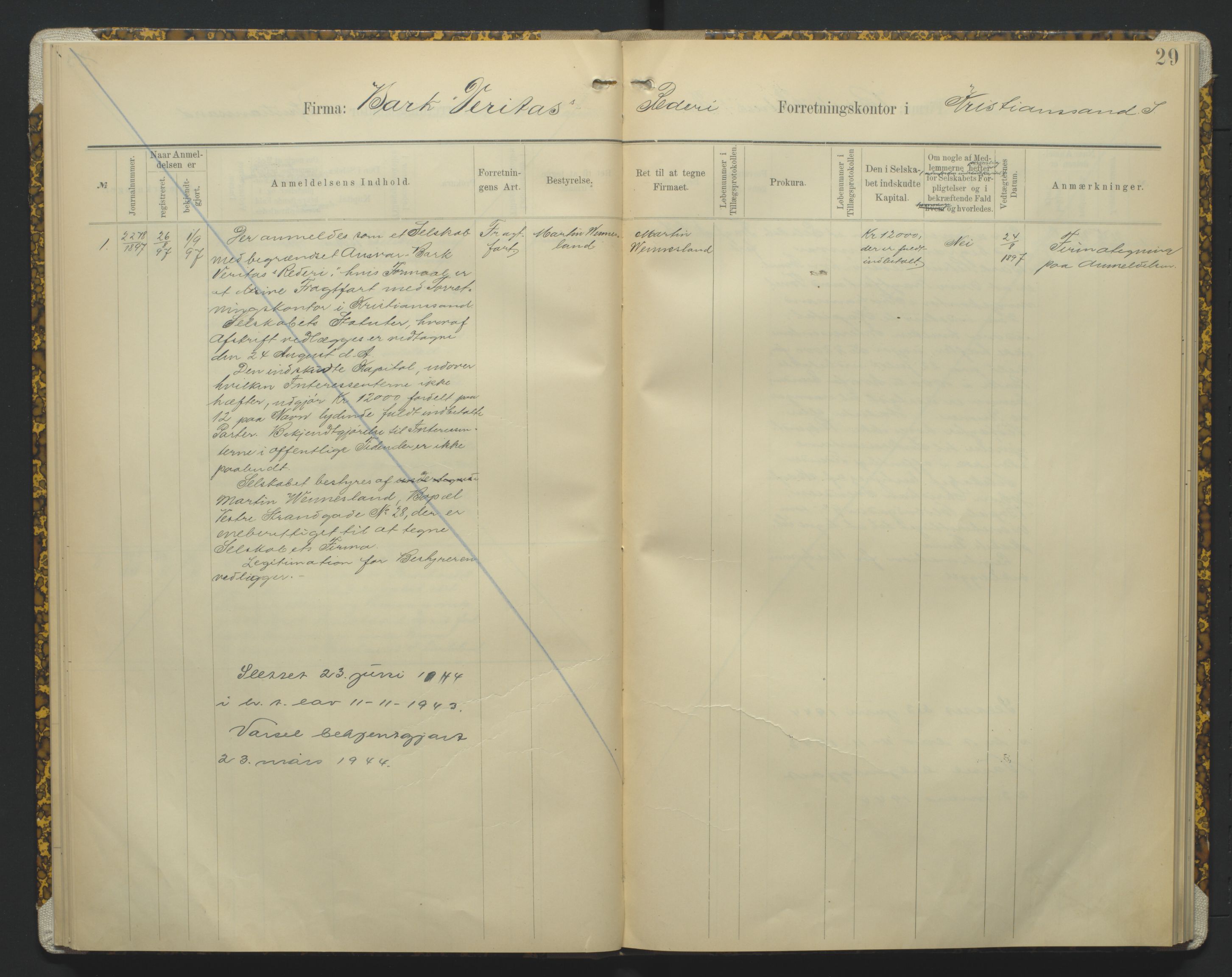 Kristiansand byrett, SAK/1223-0001/K/Kb/L0014: Handelsregister C I, 1891-1934, s. 29