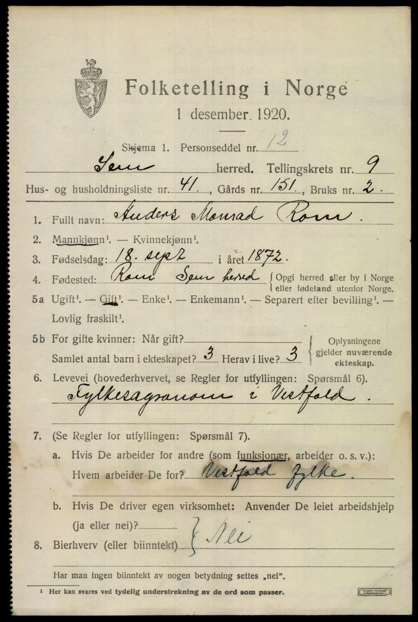 SAKO, Folketelling 1920 for 0721 Sem herred, 1920, s. 12995