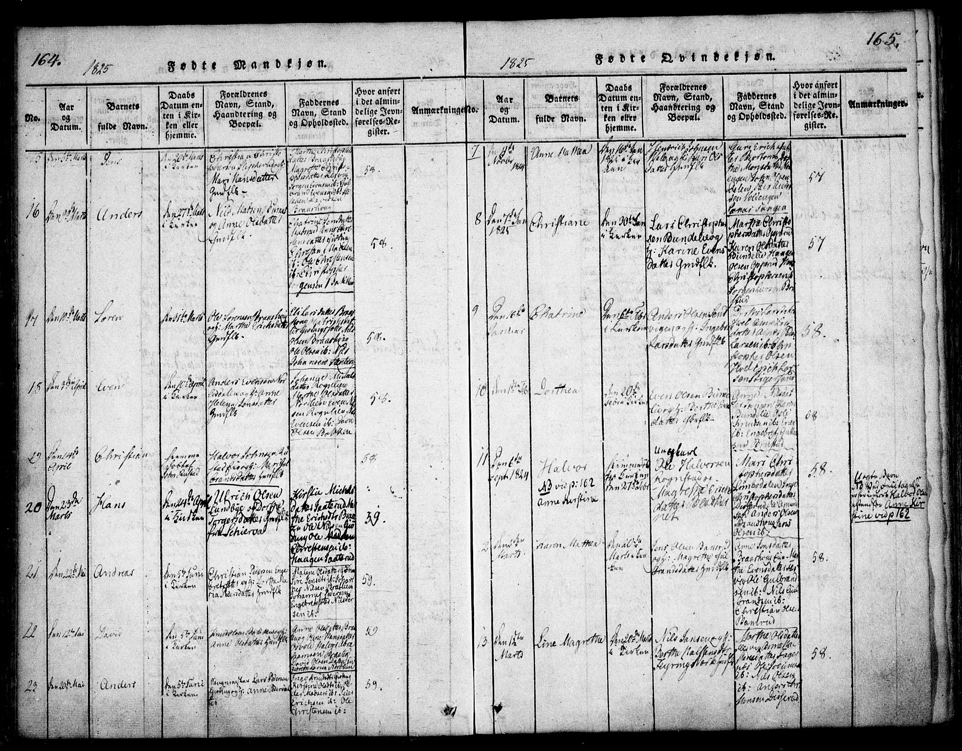 Hurdal prestekontor Kirkebøker, AV/SAO-A-10889/F/Fa/L0003: Ministerialbok nr. I 3, 1815-1828, s. 164-165