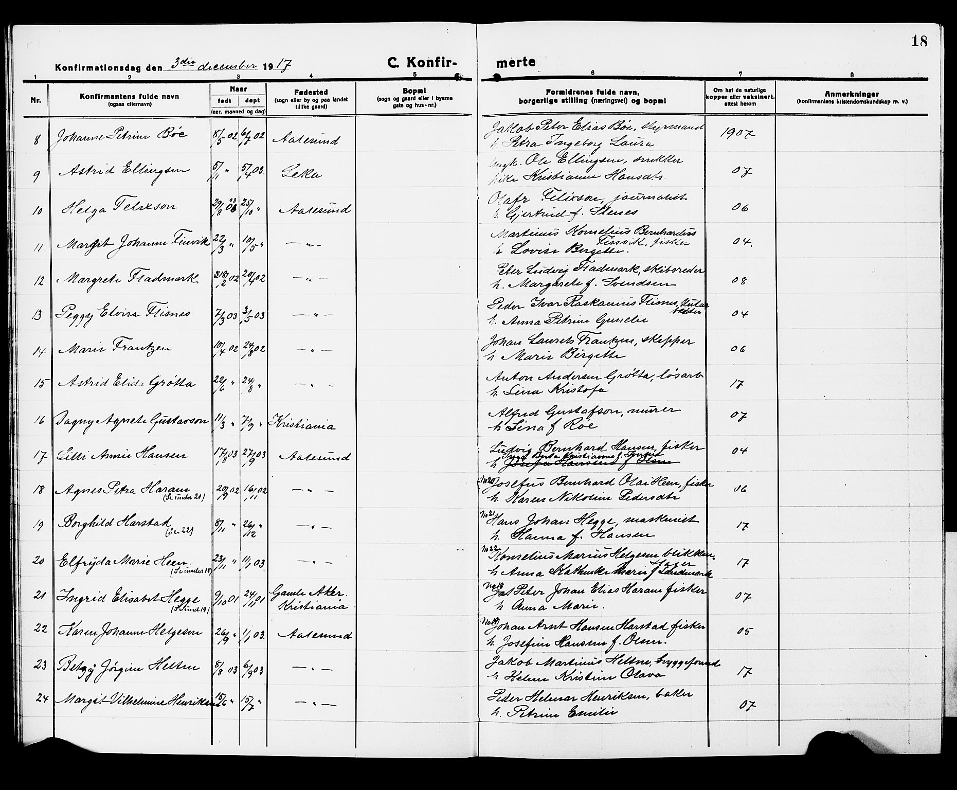 Ministerialprotokoller, klokkerbøker og fødselsregistre - Møre og Romsdal, AV/SAT-A-1454/529/L0472: Klokkerbok nr. 529C09, 1917-1929, s. 18