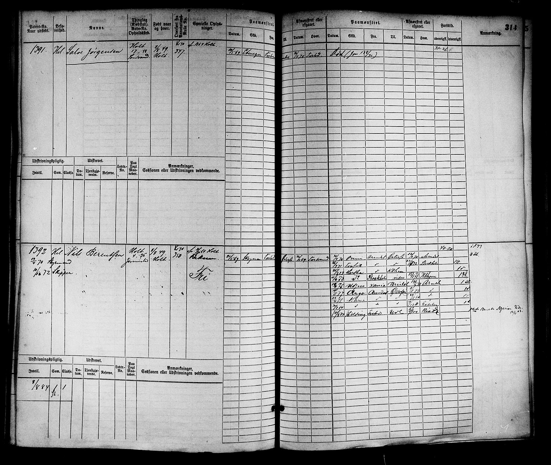 Tvedestrand mønstringskrets, AV/SAK-2031-0011/F/Fb/L0002: Hovedrulle nr 767-1528, R-3, 1868-1900, s. 323