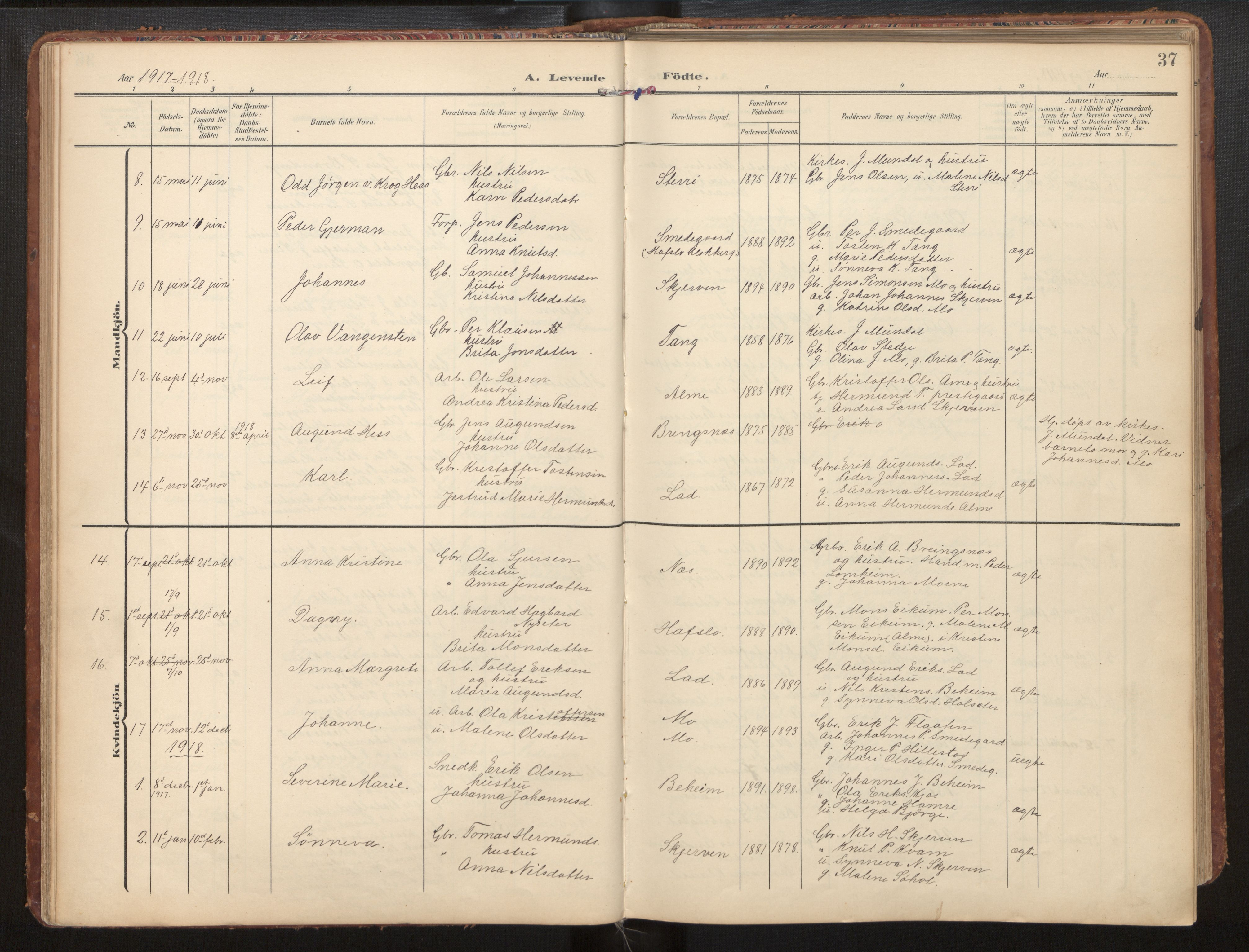 Hafslo sokneprestembete, AV/SAB-A-80301/H/Hab/Habb/L0002: Klokkerbok nr. B 2, 1909-1947, s. 37