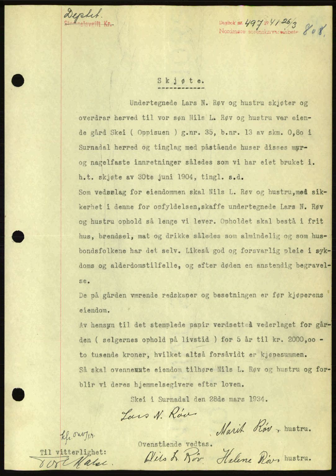 Nordmøre sorenskriveri, SAT/A-4132/1/2/2Ca: Pantebok nr. A89, 1940-1941, Dagboknr: 497/1941