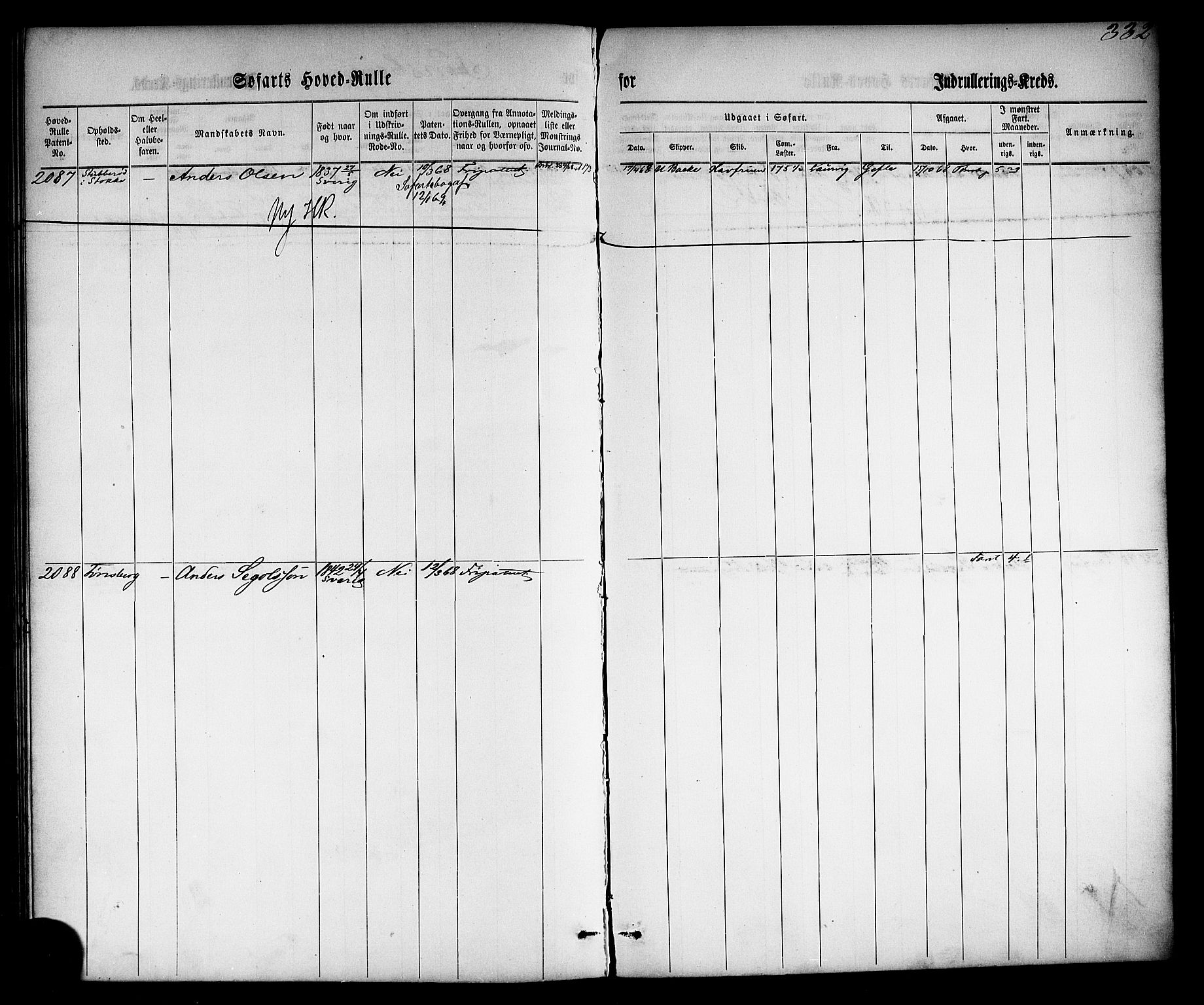 Tønsberg innrulleringskontor, SAKO/A-786/F/Fc/Fca/L0002: Hovedrulle Patent nr. 1429-2133, 1861-1868, s. 372