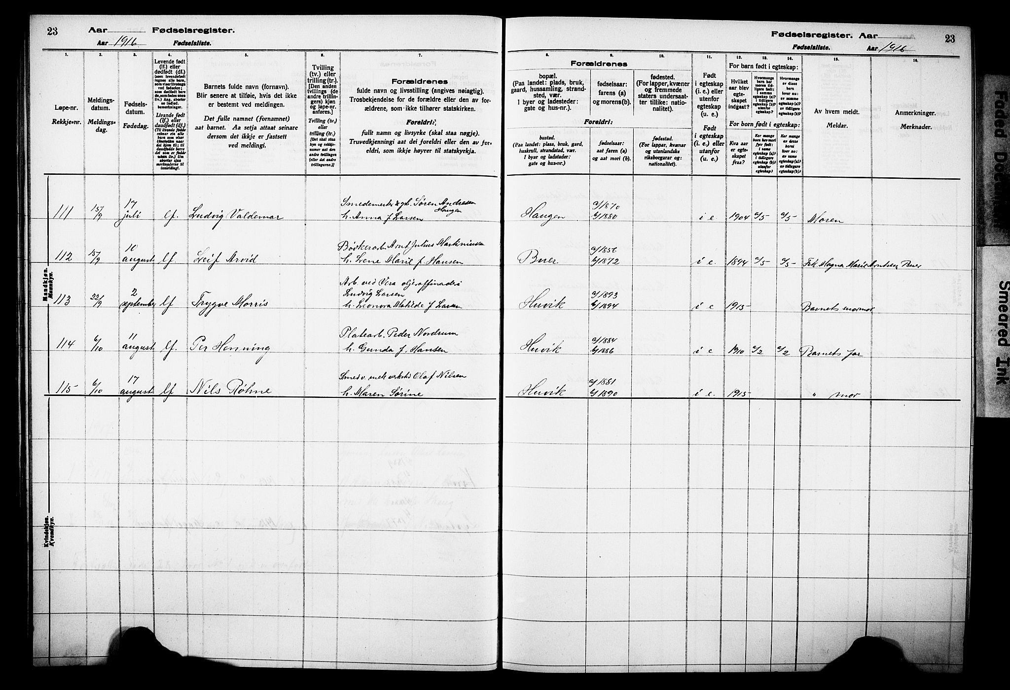 Sandar kirkebøker, AV/SAKO-A-243/J/Ja/L0001: Fødselsregister nr. 1, 1916-1922, s. 23