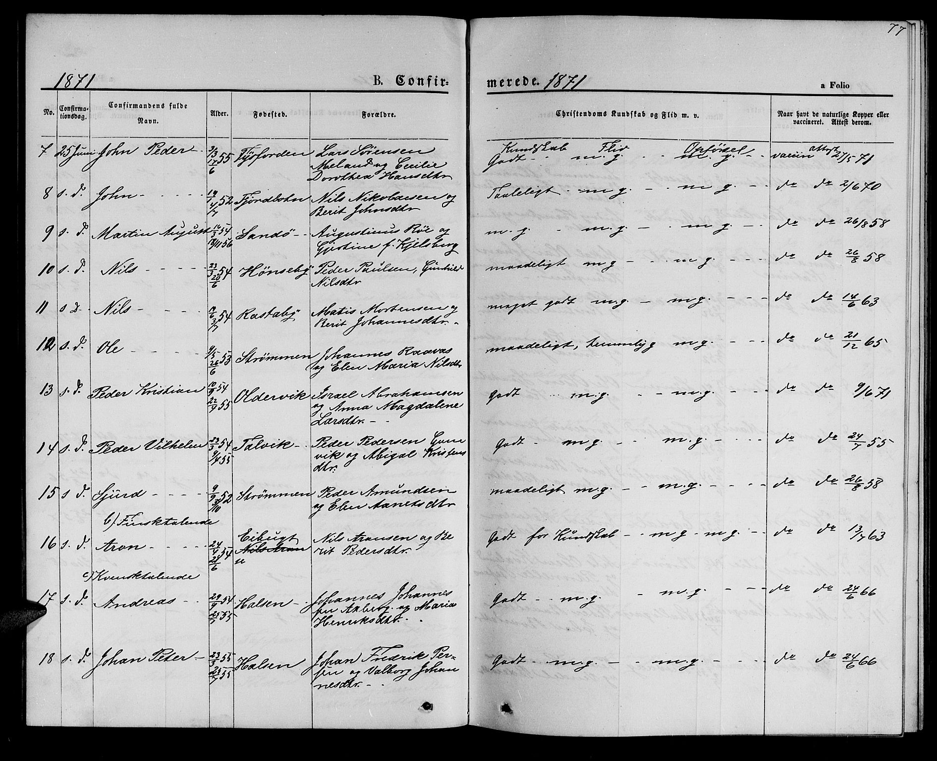 Hammerfest sokneprestkontor, SATØ/S-1347/H/Hb/L0005.klokk: Klokkerbok nr. 5, 1869-1884, s. 77