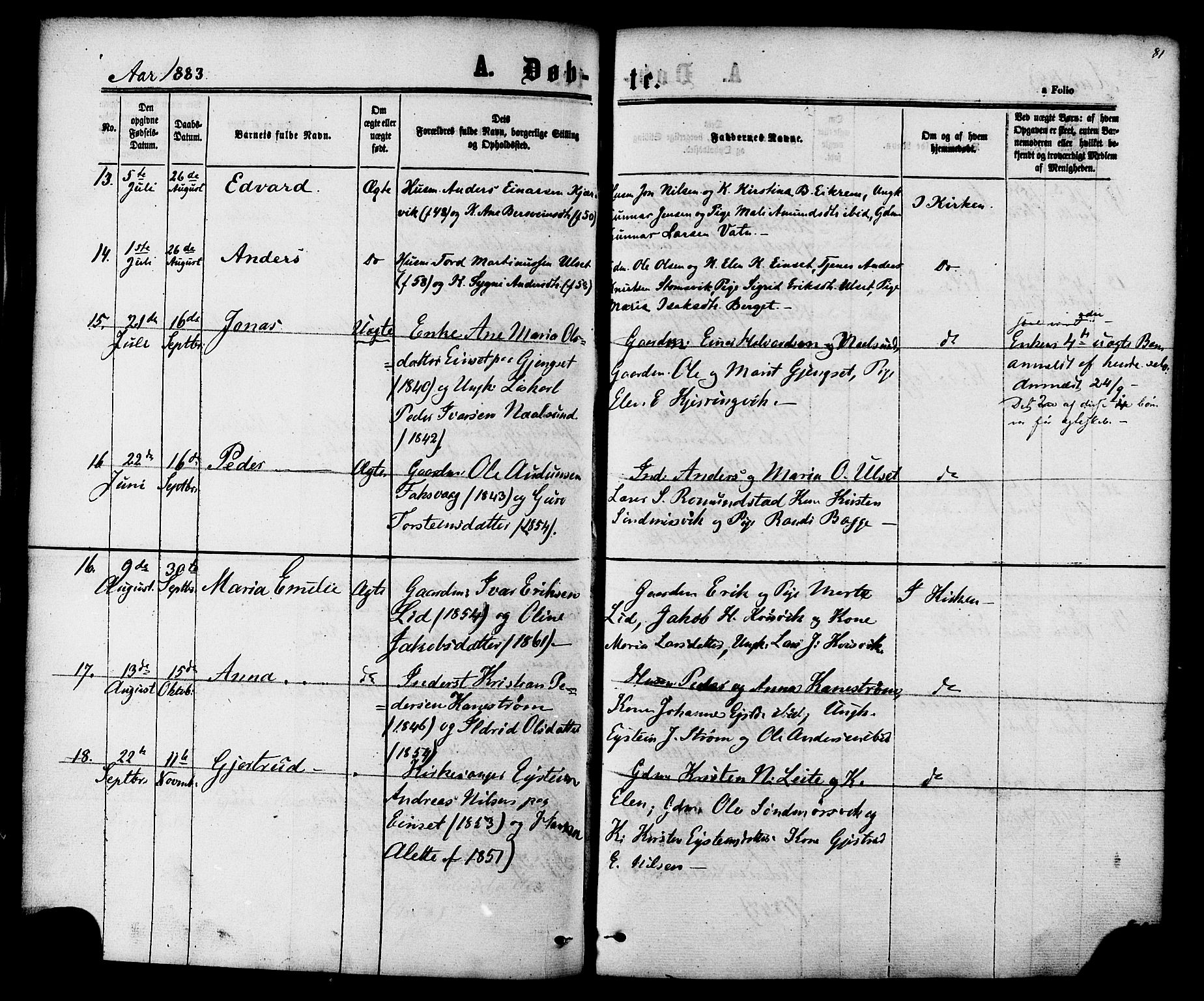 Ministerialprotokoller, klokkerbøker og fødselsregistre - Møre og Romsdal, AV/SAT-A-1454/587/L0999: Ministerialbok nr. 587A01, 1864-1886, s. 81