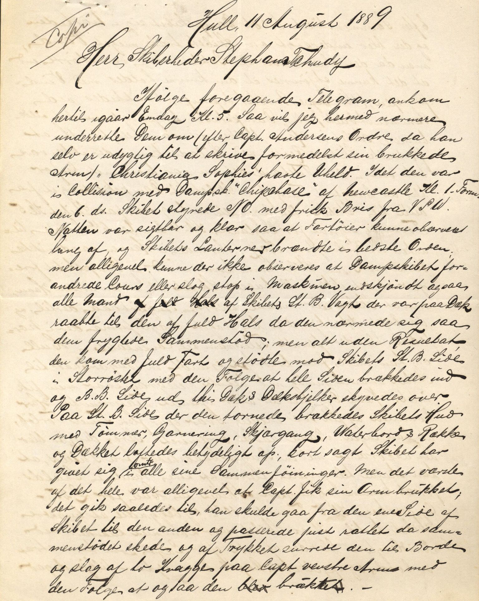 Pa 63 - Østlandske skibsassuranceforening, VEMU/A-1079/G/Ga/L0023/0012: Havaridokumenter / Columbus, Christiane Sophie, Marie, Jarlen, Kong Carl XV, 1889, s. 37