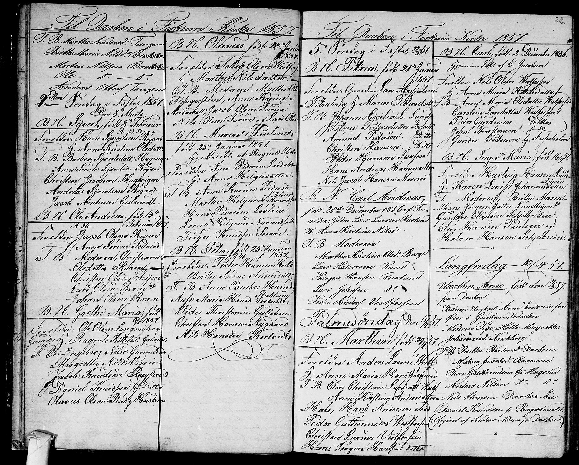 Fiskum kirkebøker, AV/SAKO-A-15/G/Ga/L0003: Klokkerbok nr. 3, 1851-1878, s. 22