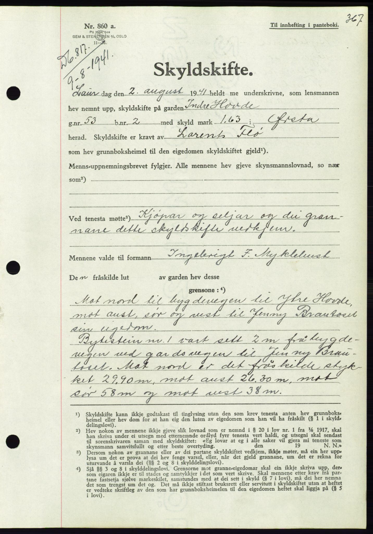 Søre Sunnmøre sorenskriveri, AV/SAT-A-4122/1/2/2C/L0071: Pantebok nr. 65, 1941-1941, Dagboknr: 817/1941