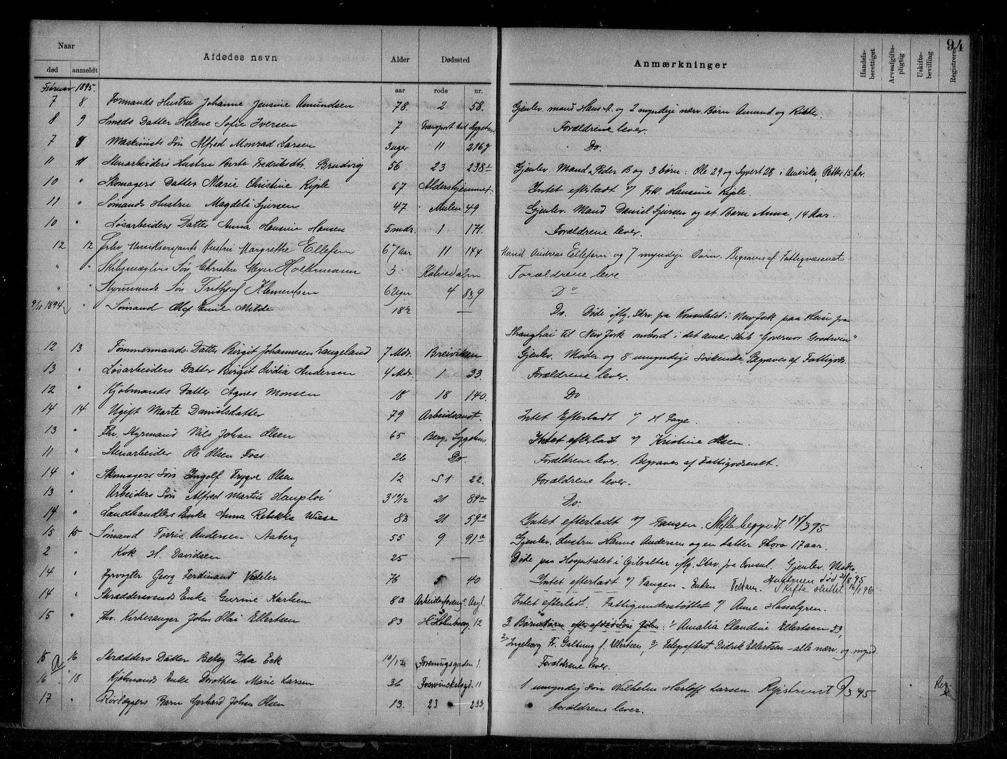 Byfogd og Byskriver i Bergen, AV/SAB-A-3401/06/06Na/L0006: Dødsfallsjournaler, 1893-1898, s. 93b-94a