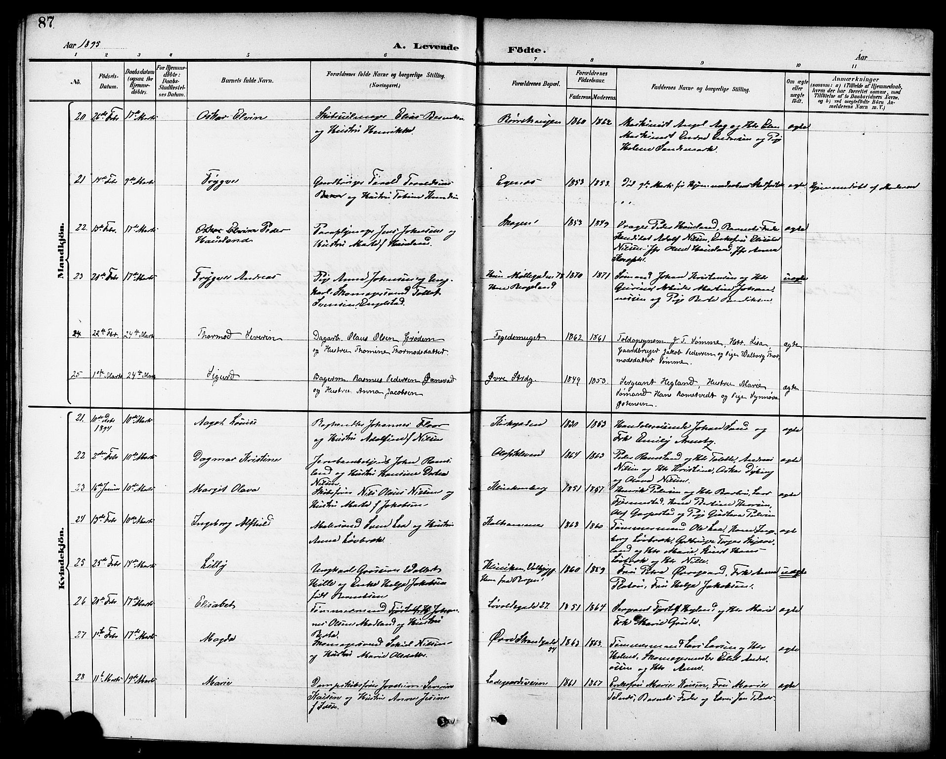 Domkirken sokneprestkontor, AV/SAST-A-101812/001/30/30BB/L0016: Klokkerbok nr. B 16, 1891-1902, s. 87