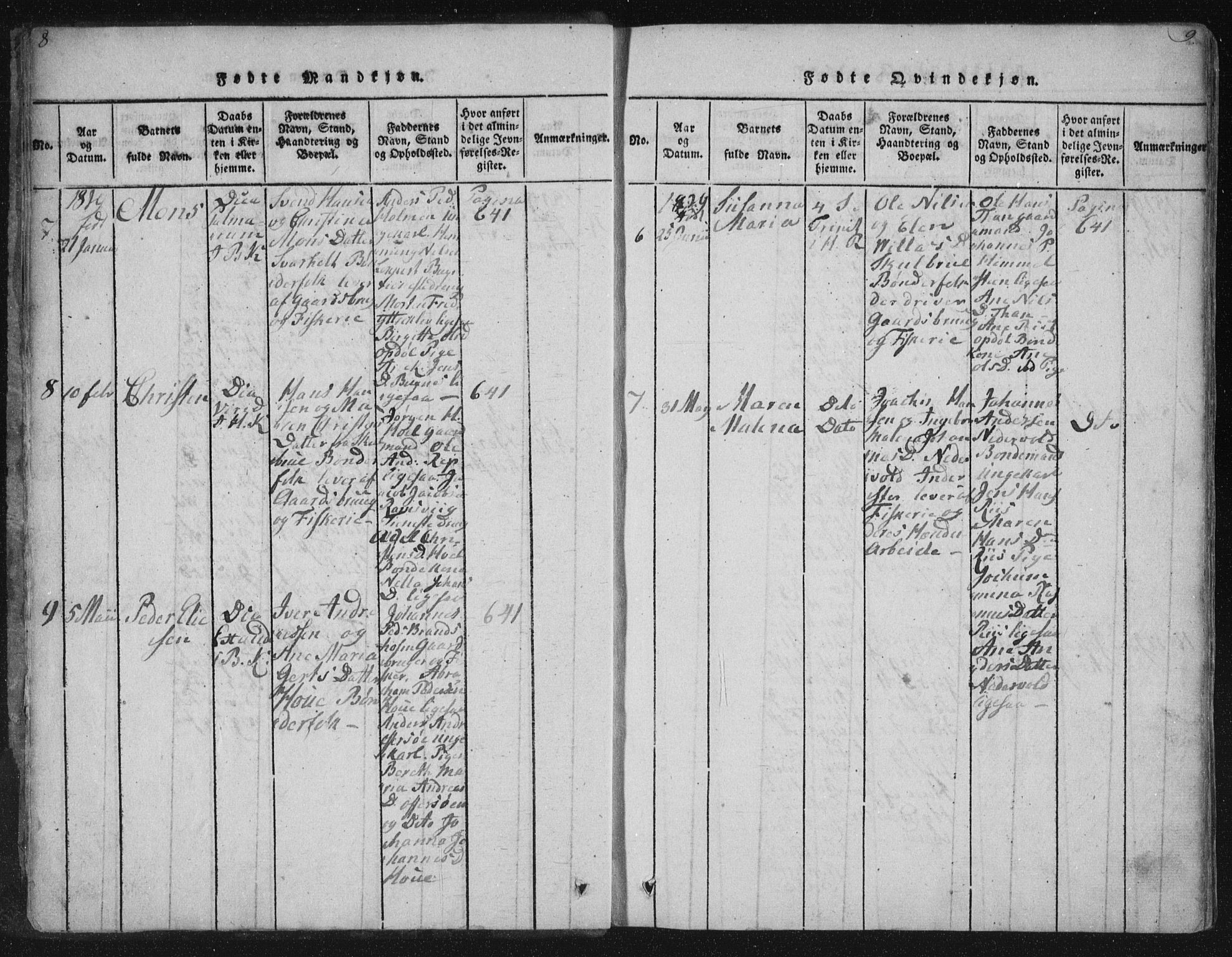 Ministerialprotokoller, klokkerbøker og fødselsregistre - Nordland, AV/SAT-A-1459/881/L1164: Klokkerbok nr. 881C01, 1818-1853, s. 8-9