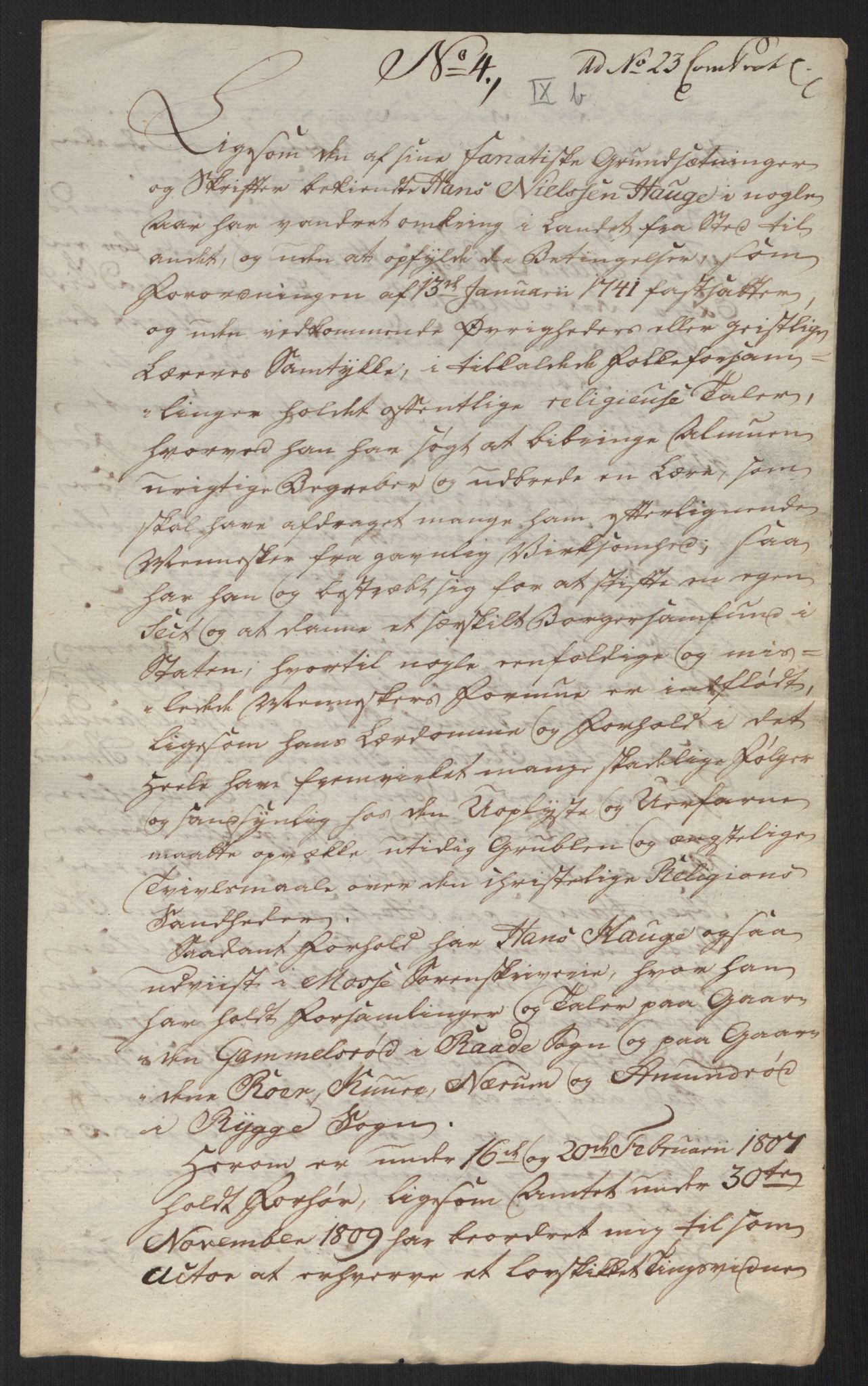 Justisdepartementet, Kommisjon i saken mot Hans Nielsen Hauge 1804, AV/RA-S-1151/D/L0004: Hans Nielsen Hauges sak, 1813, s. 463
