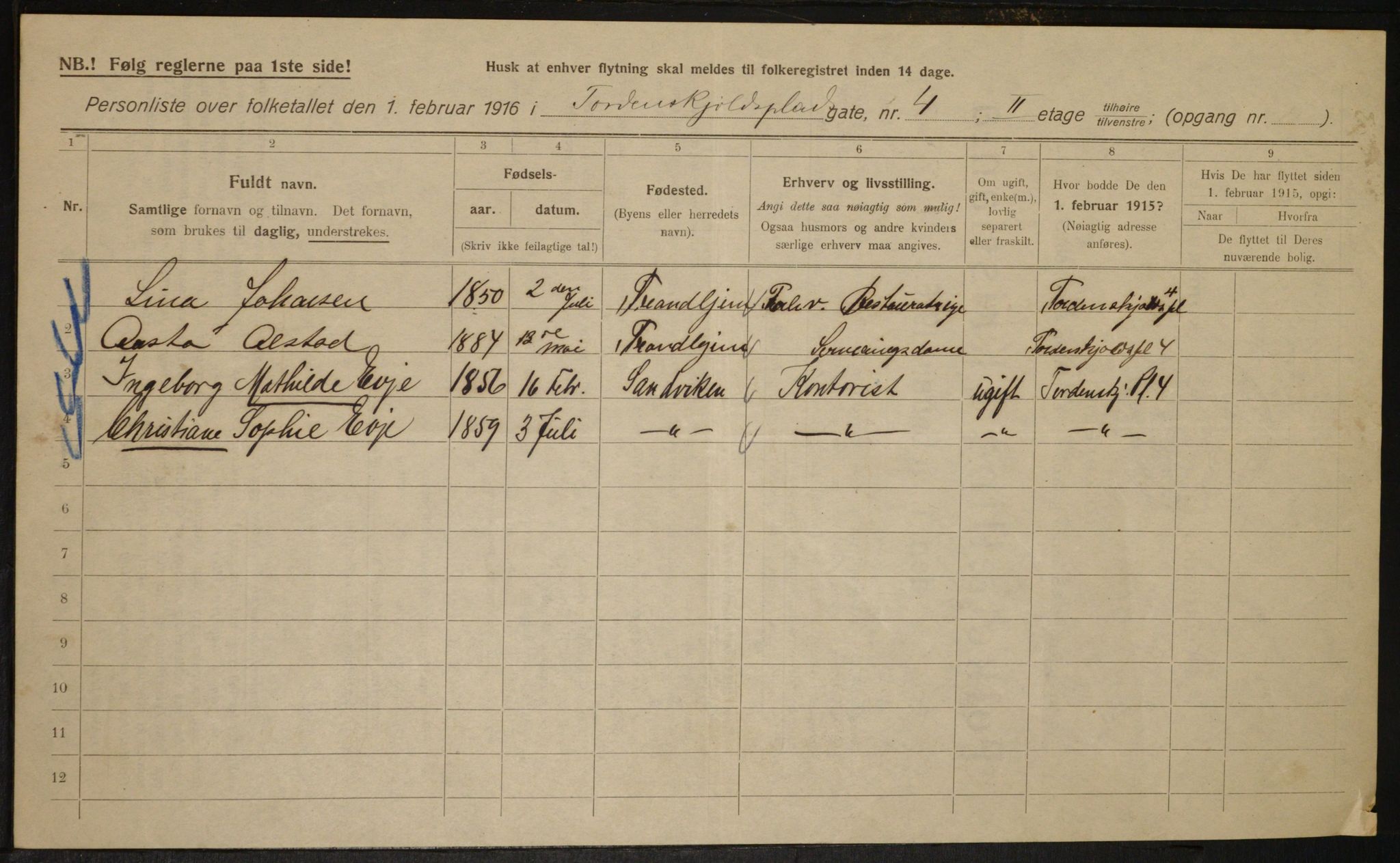OBA, Kommunal folketelling 1.2.1916 for Kristiania, 1916, s. 117099