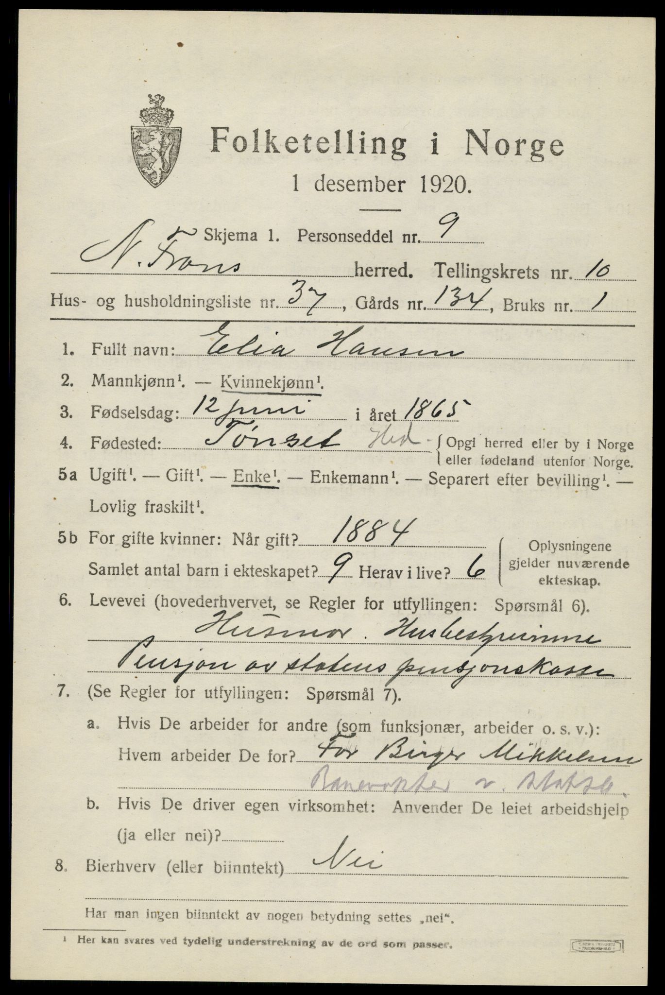 SAH, Folketelling 1920 for 0518 Nord-Fron herred, 1920, s. 8416