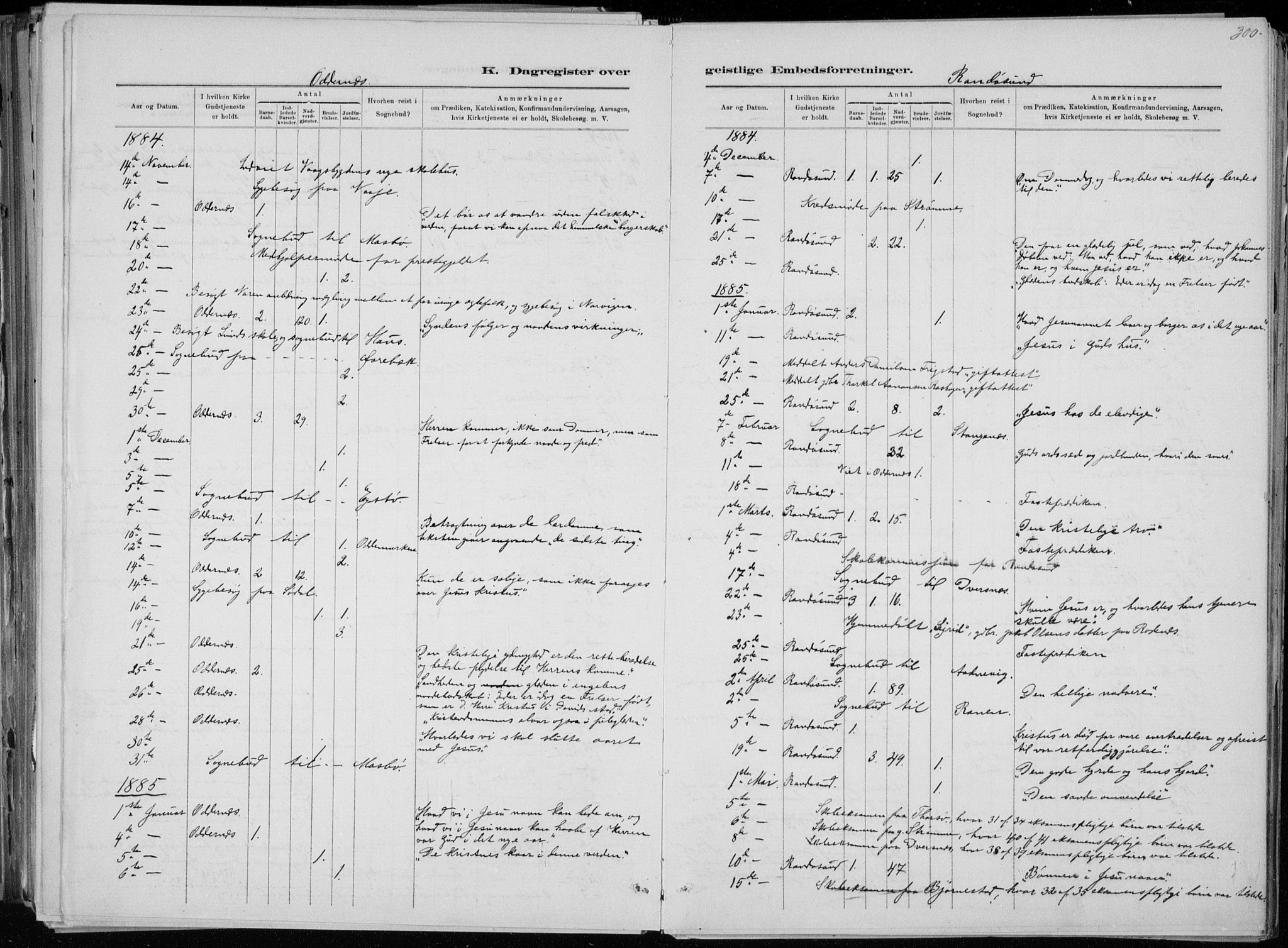 Oddernes sokneprestkontor, SAK/1111-0033/F/Fa/Faa/L0009: Ministerialbok nr. A 9, 1884-1896, s. 300