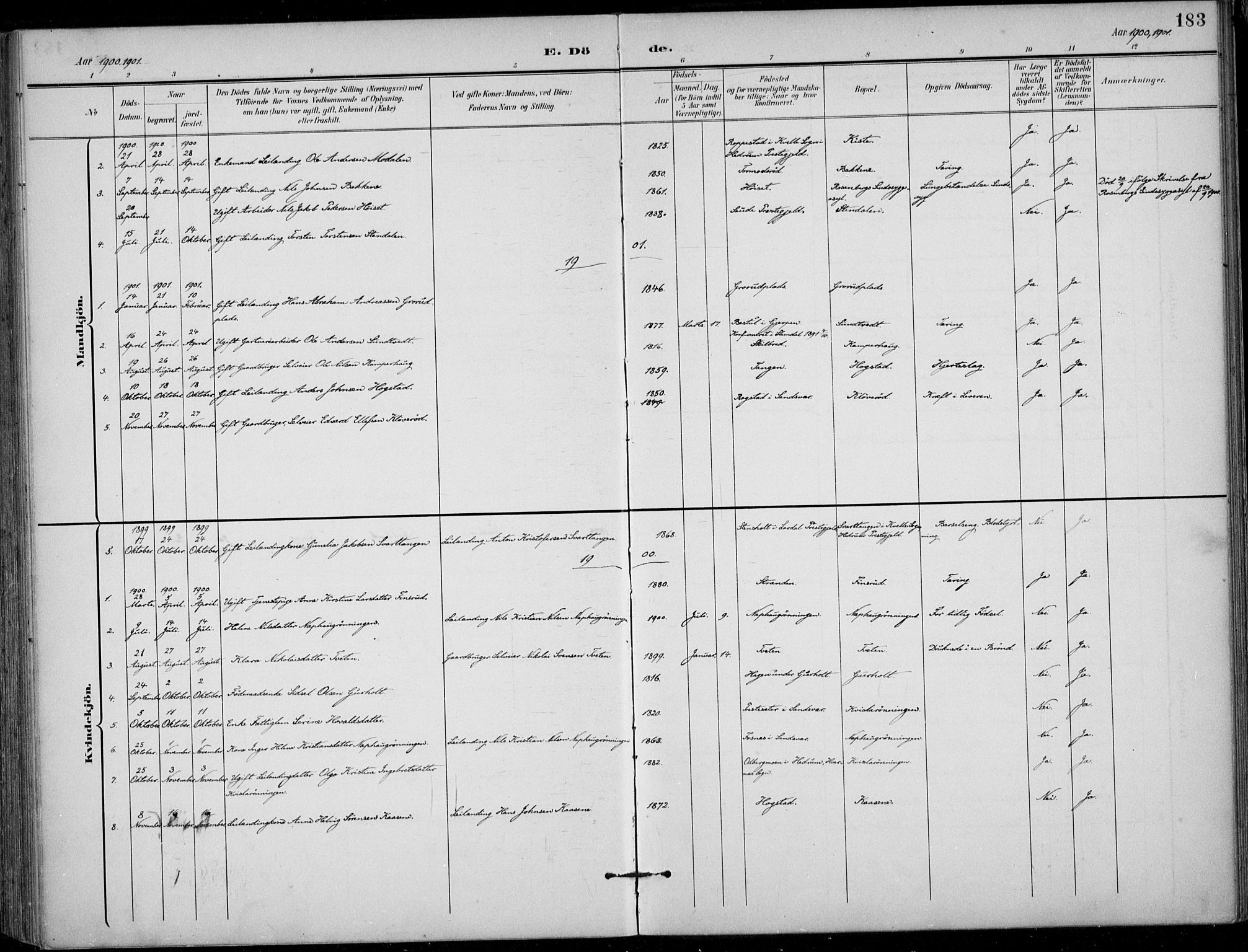 Siljan kirkebøker, SAKO/A-300/F/Fa/L0003: Ministerialbok nr. 3, 1896-1910, s. 183