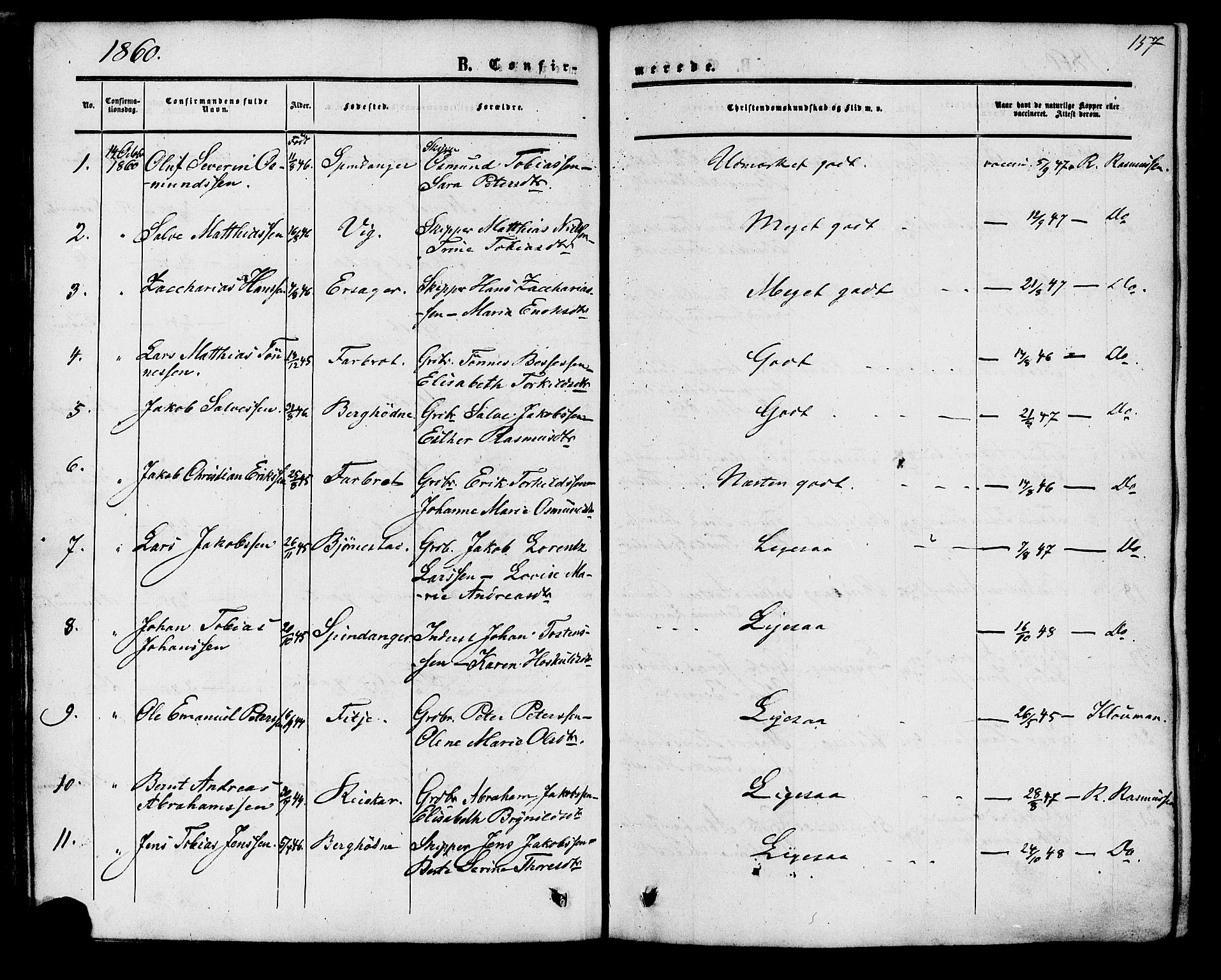 Herad sokneprestkontor, AV/SAK-1111-0018/F/Fa/Fab/L0004: Ministerialbok nr. A 4, 1853-1885, s. 157