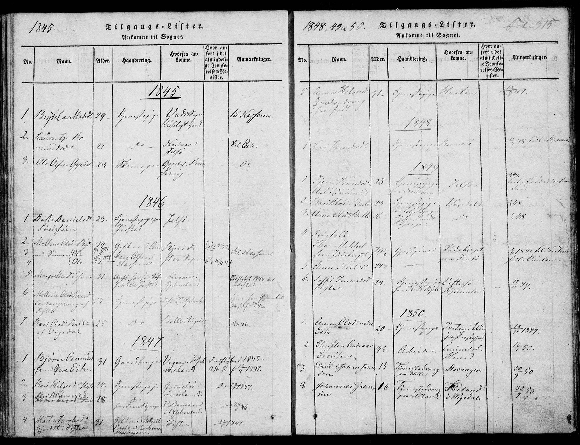 Nedstrand sokneprestkontor, SAST/A-101841/01/IV: Ministerialbok nr. A 7, 1816-1870, s. 315