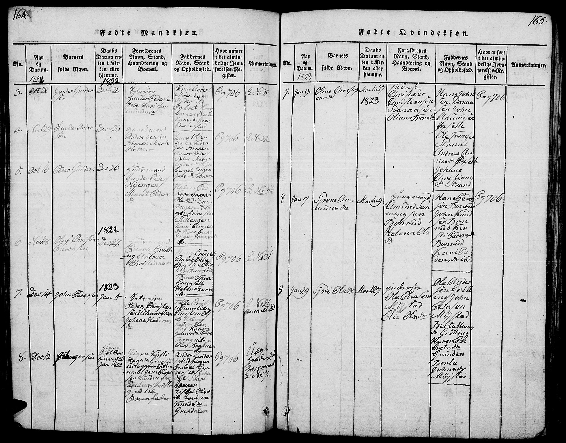 Elverum prestekontor, AV/SAH-PREST-044/H/Ha/Hab/L0001: Klokkerbok nr. 1, 1815-1829, s. 164-165