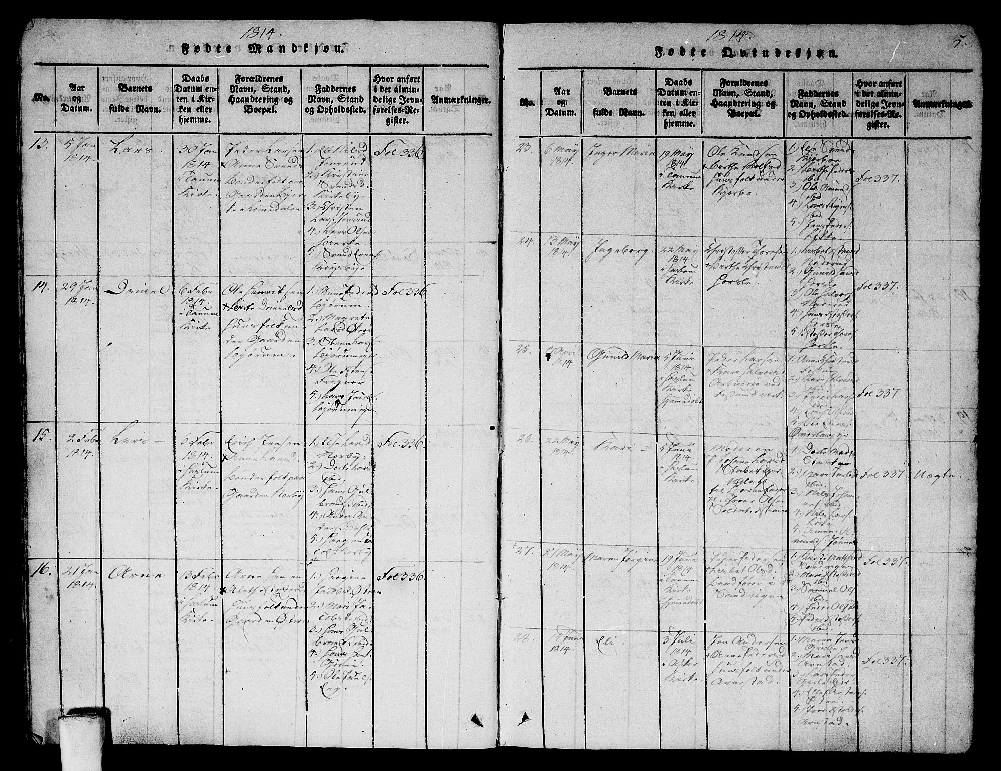 Asker prestekontor Kirkebøker, AV/SAO-A-10256a/G/Ga/L0001: Klokkerbok nr. I 1, 1814-1830, s. 5