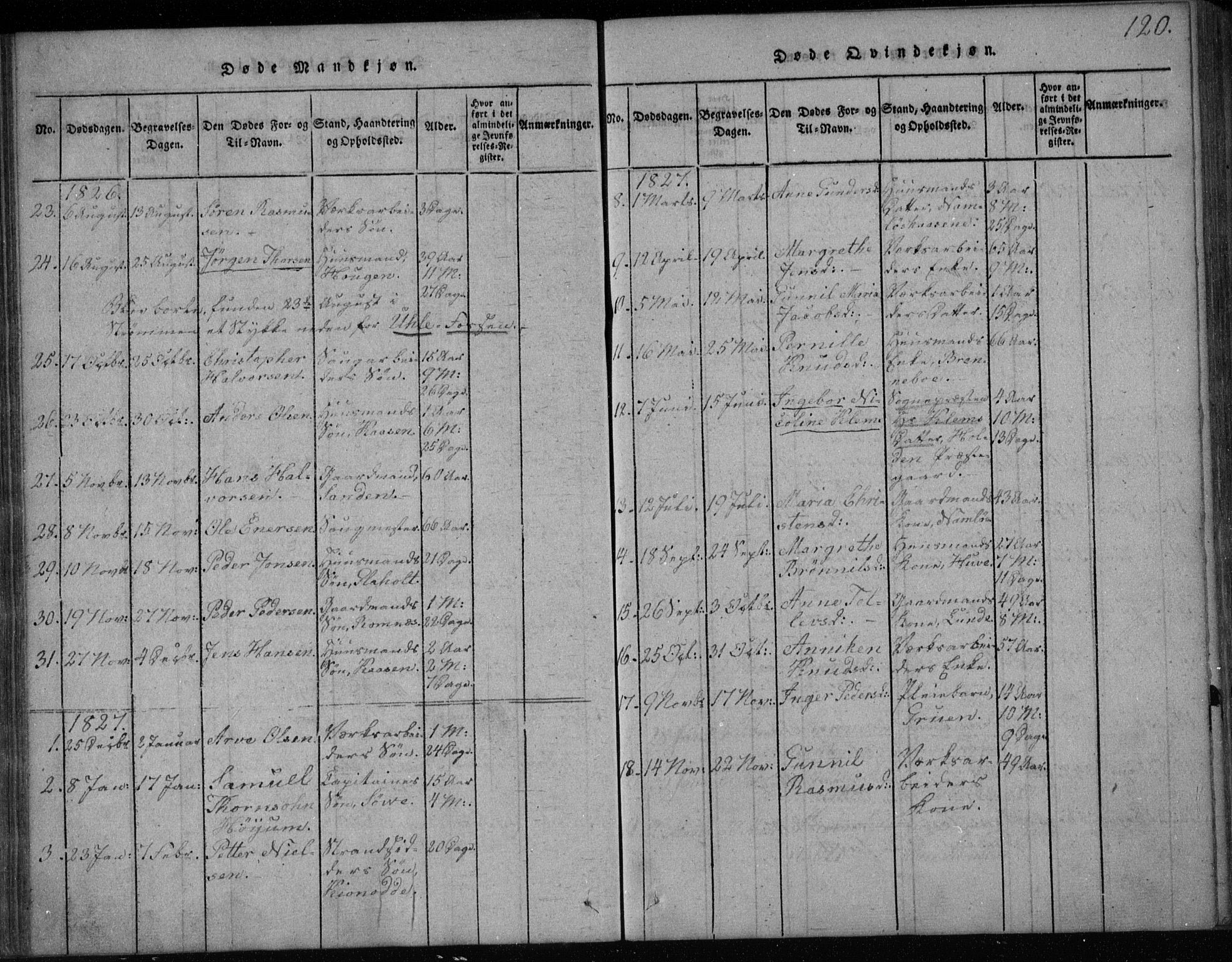 Holla kirkebøker, AV/SAKO-A-272/F/Fa/L0003: Ministerialbok nr. 3, 1815-1830, s. 120