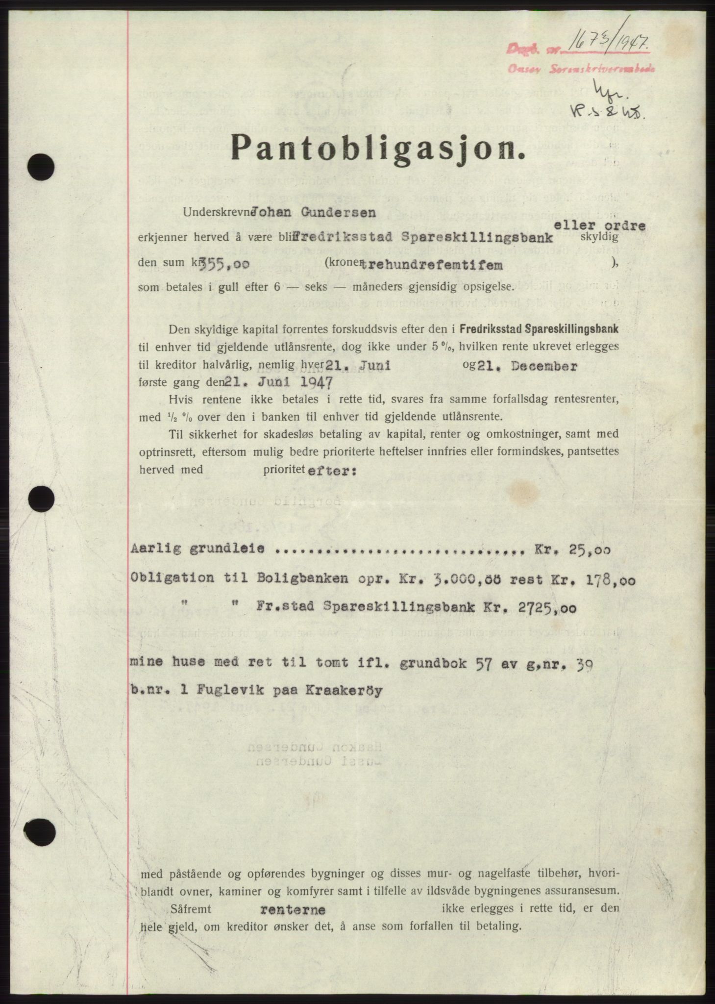 Onsøy sorenskriveri, SAO/A-10474/G/Ga/Gac/L0006: Pantebok nr. B 12-6, 1947-1948, Dagboknr: 1673/1947