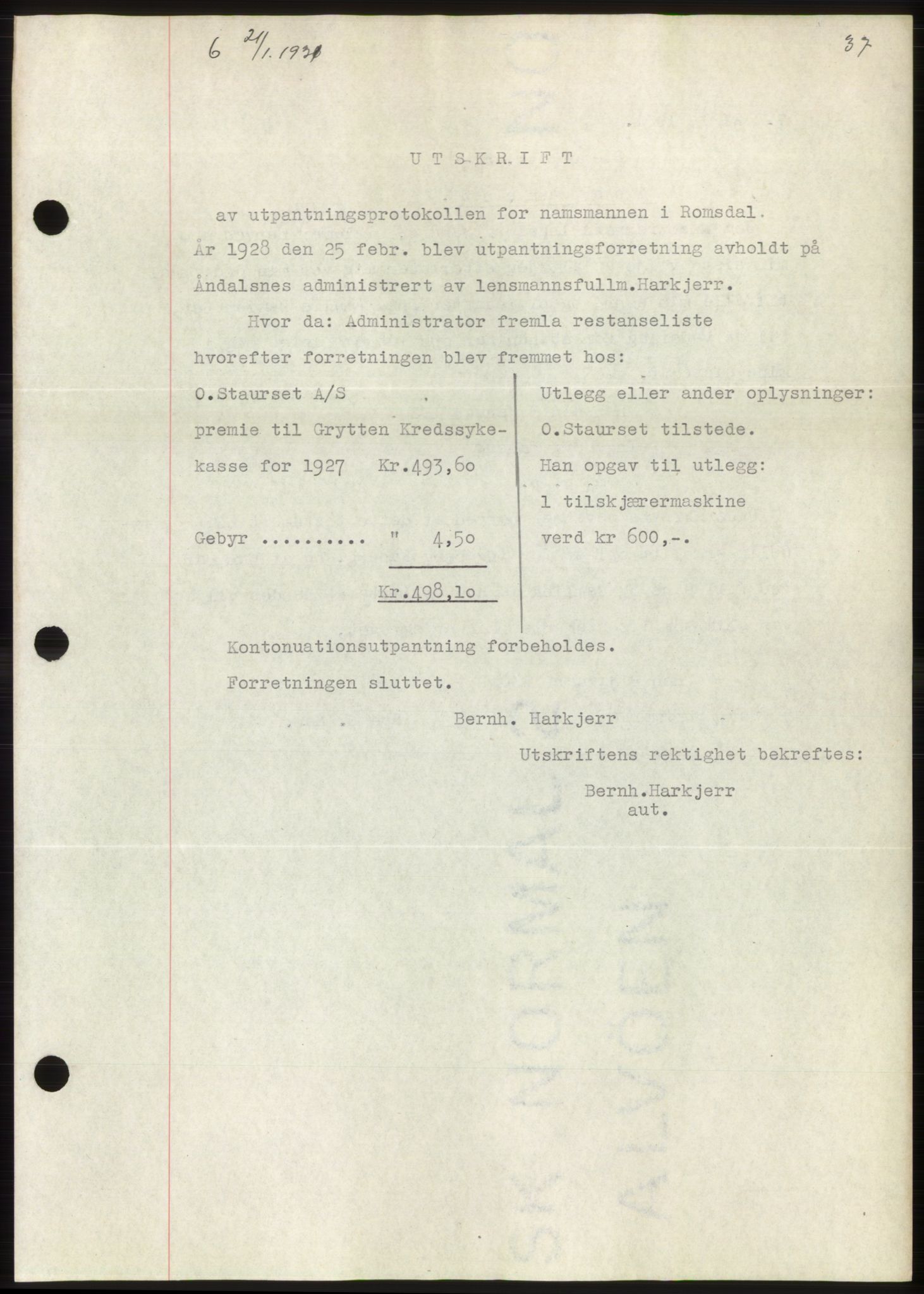 Romsdal sorenskriveri, SAT/A-4149/1/2/2C/L0059: Pantebok nr. 53, 1931-1931, Tingl.dato: 21.01.1931
