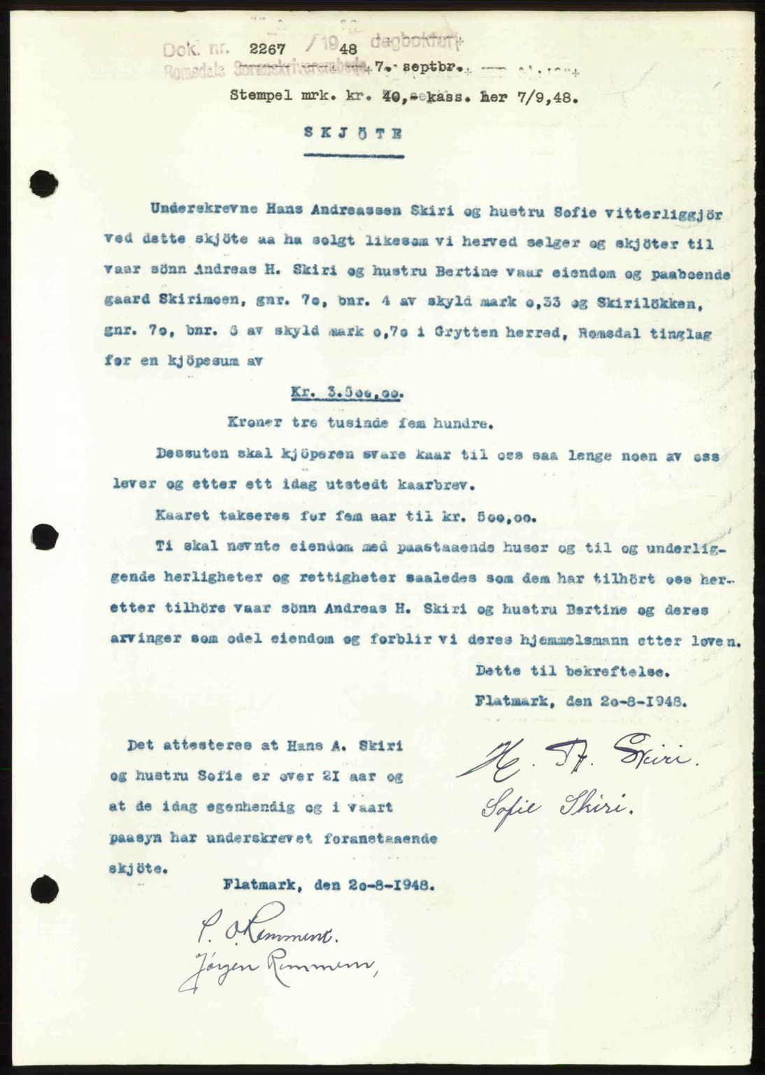 Romsdal sorenskriveri, SAT/A-4149/1/2/2C: Pantebok nr. A27, 1948-1948, Dagboknr: 2267/1948