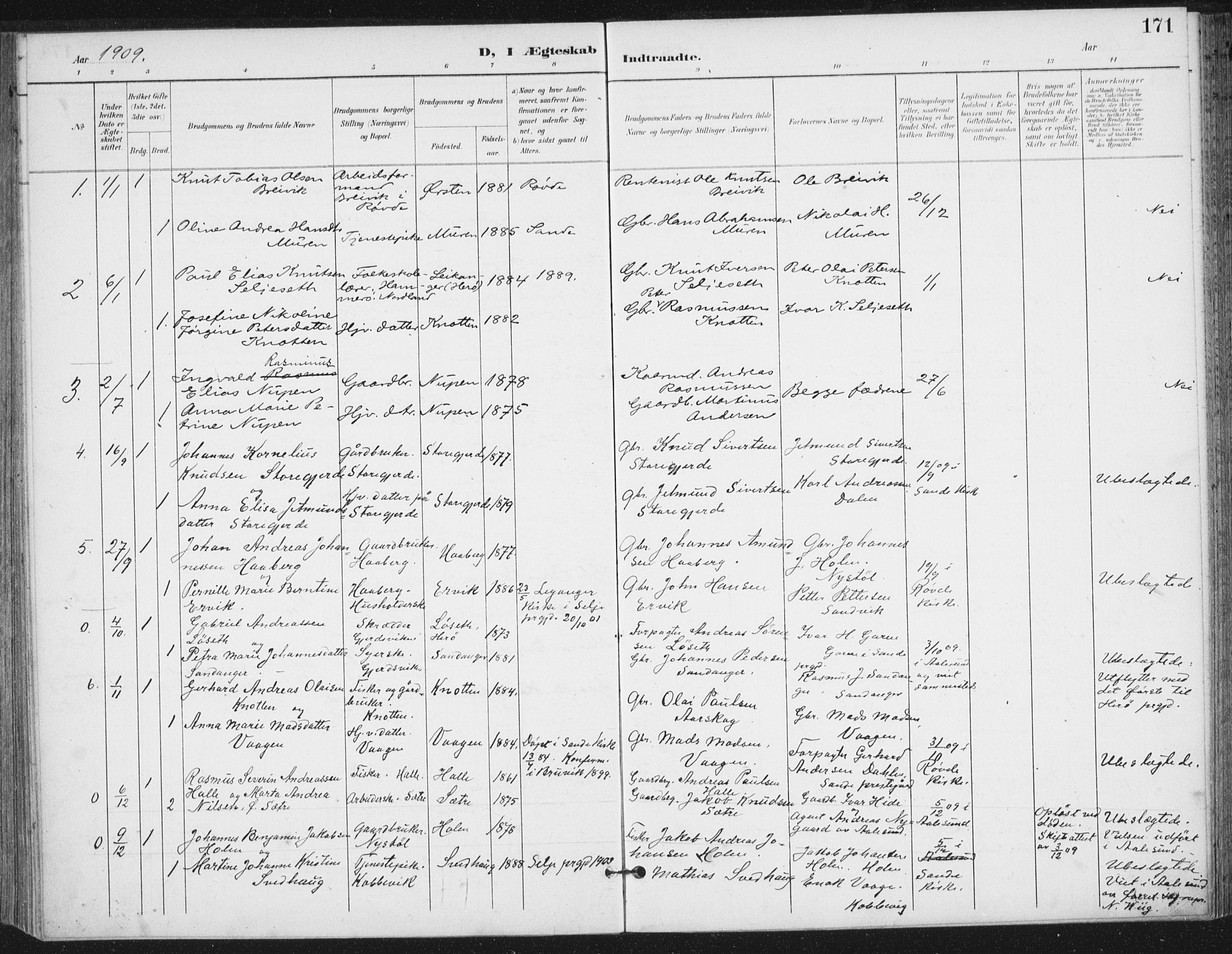 Ministerialprotokoller, klokkerbøker og fødselsregistre - Møre og Romsdal, AV/SAT-A-1454/503/L0038: Ministerialbok nr. 503A06, 1901-1917, s. 171