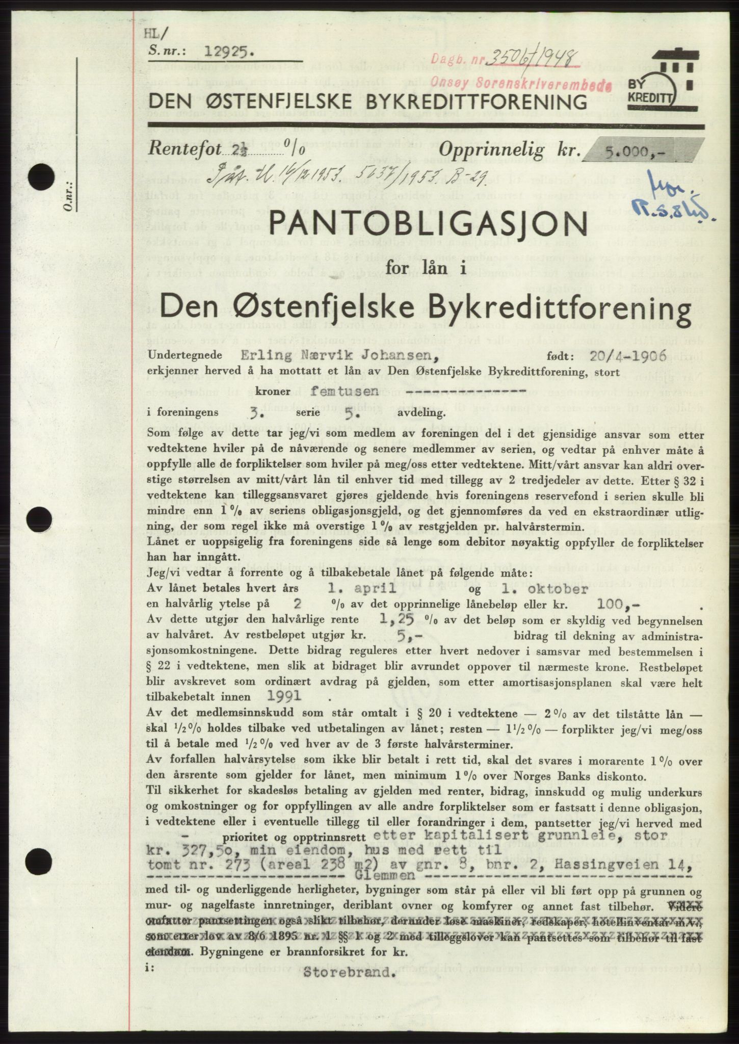Onsøy sorenskriveri, SAO/A-10474/G/Ga/Gac/L0007: Pantebok nr. B 14-7, 1948-1948, Dagboknr: 3506/1948