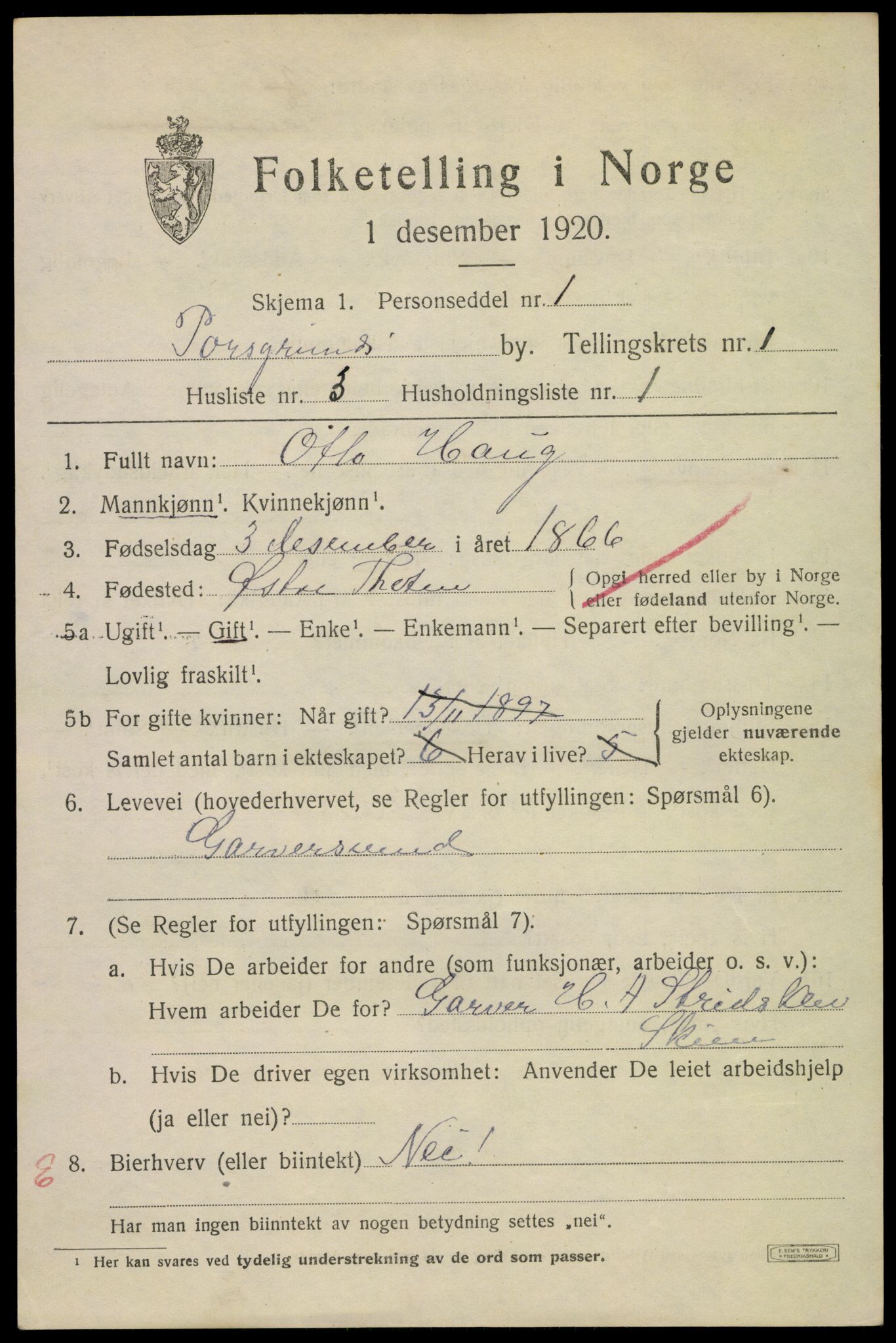 SAKO, Folketelling 1920 for 0805 Porsgrunn kjøpstad, 1920, s. 7123