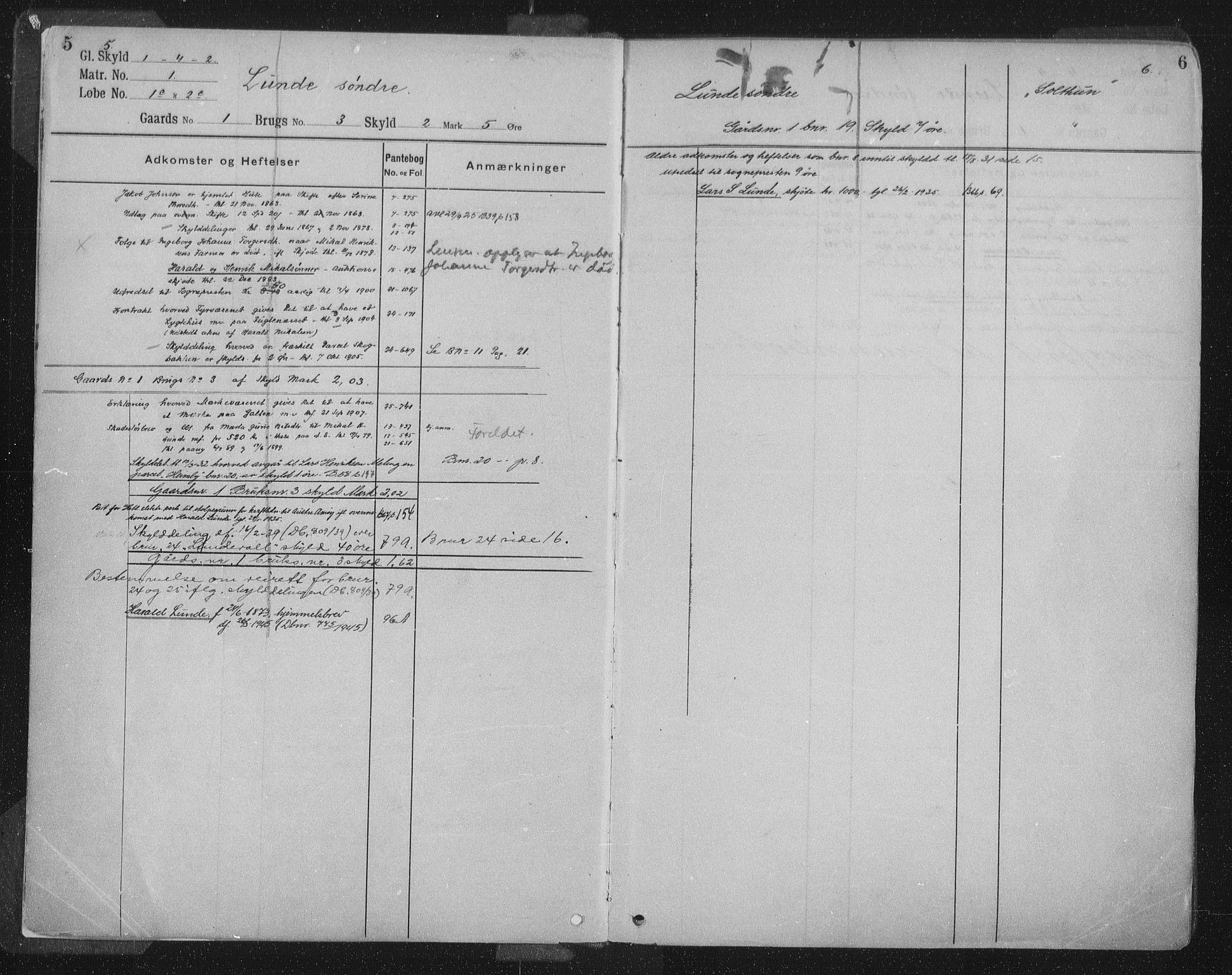 Jæren sorenskriveri, SAST/A-100310/01/4/41/41ABB/L0003: Panteregister nr. 41 ABB3, 1909, s. 5-6