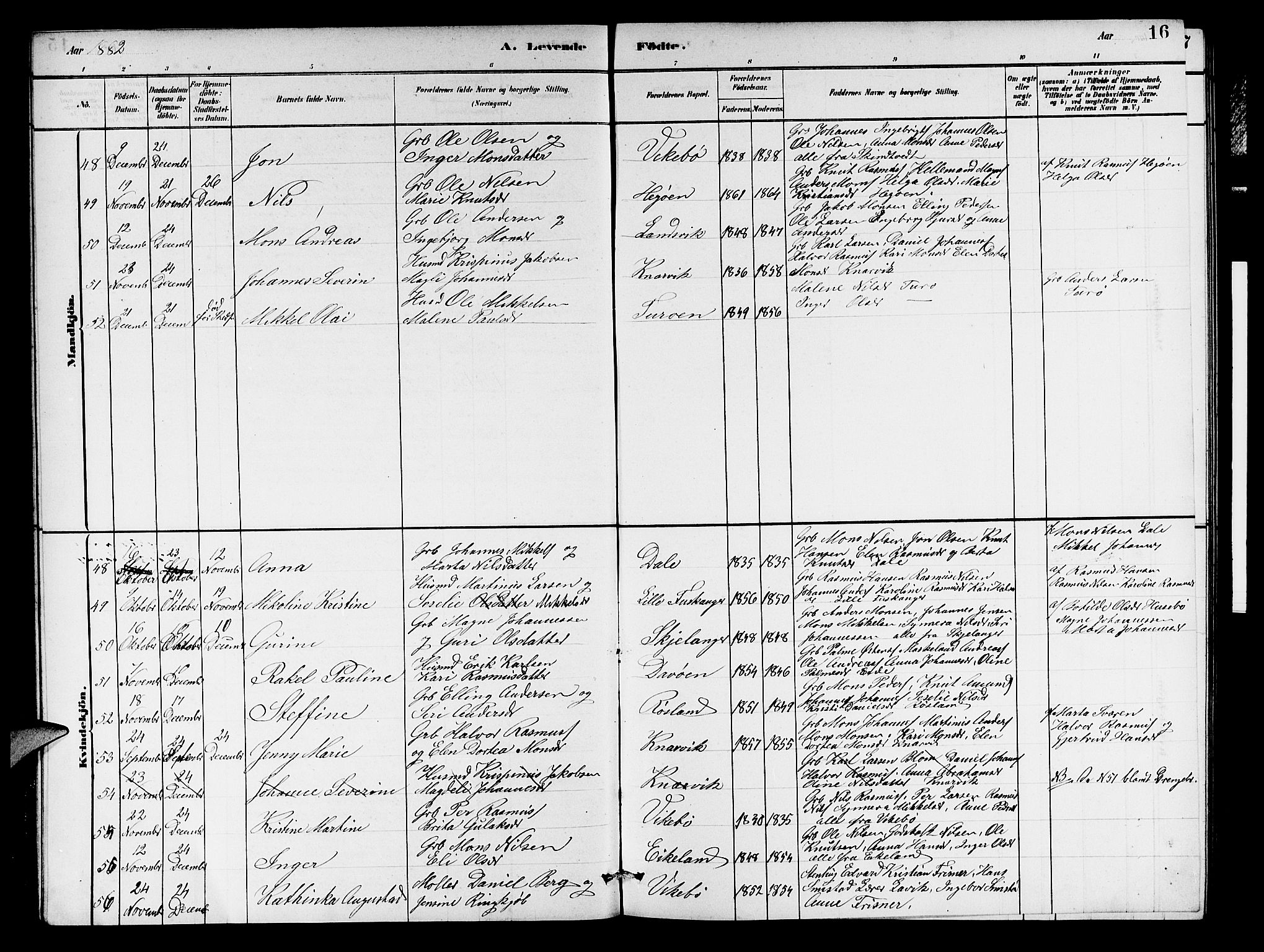 Herdla Sokneprestembete, AV/SAB-A-75701/H/Hab: Klokkerbok nr. A 2, 1881-1888, s. 16