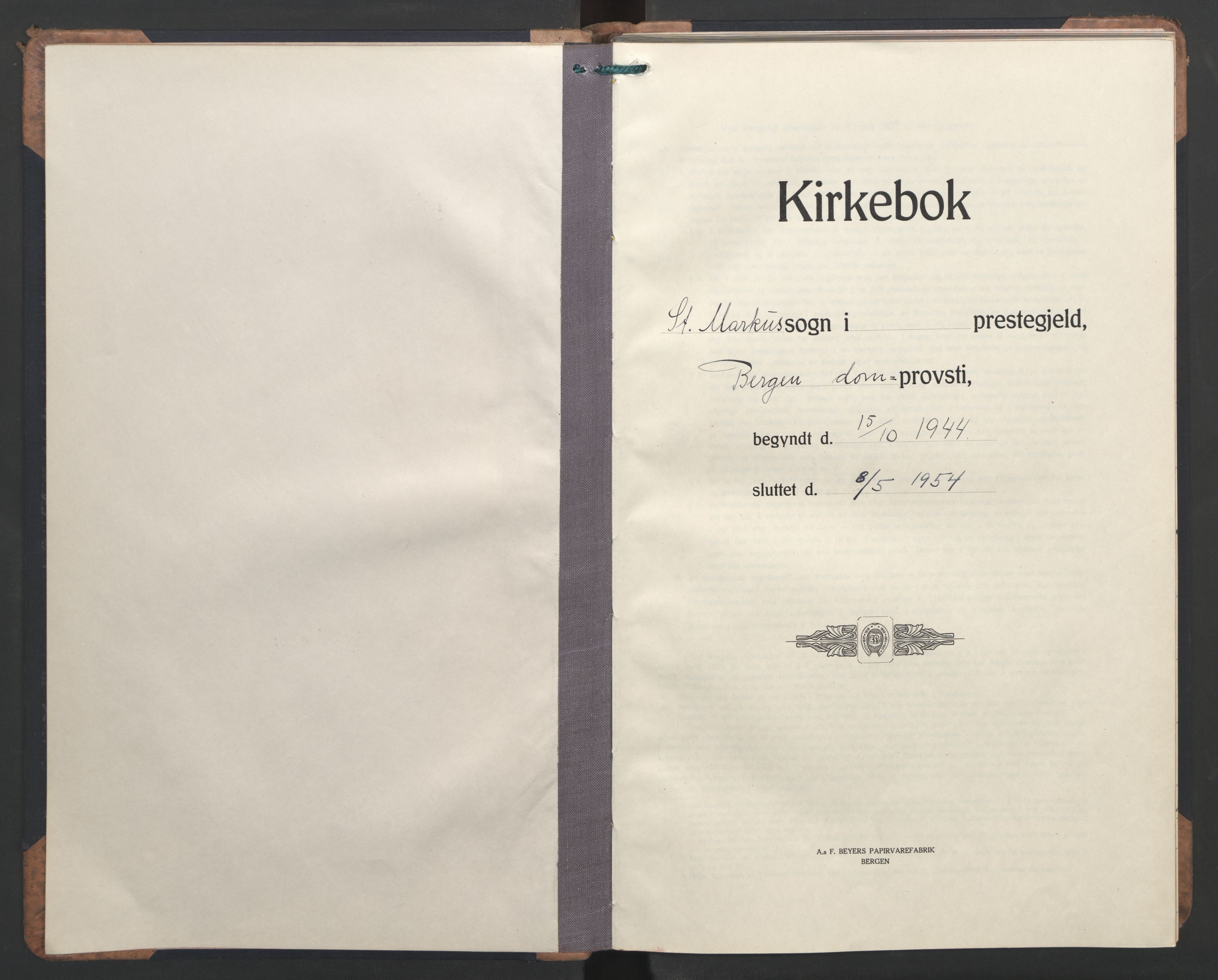 St. Markus sokneprestembete, SAB/A-99935: Klokkerbok nr. A 2, 1944-1954