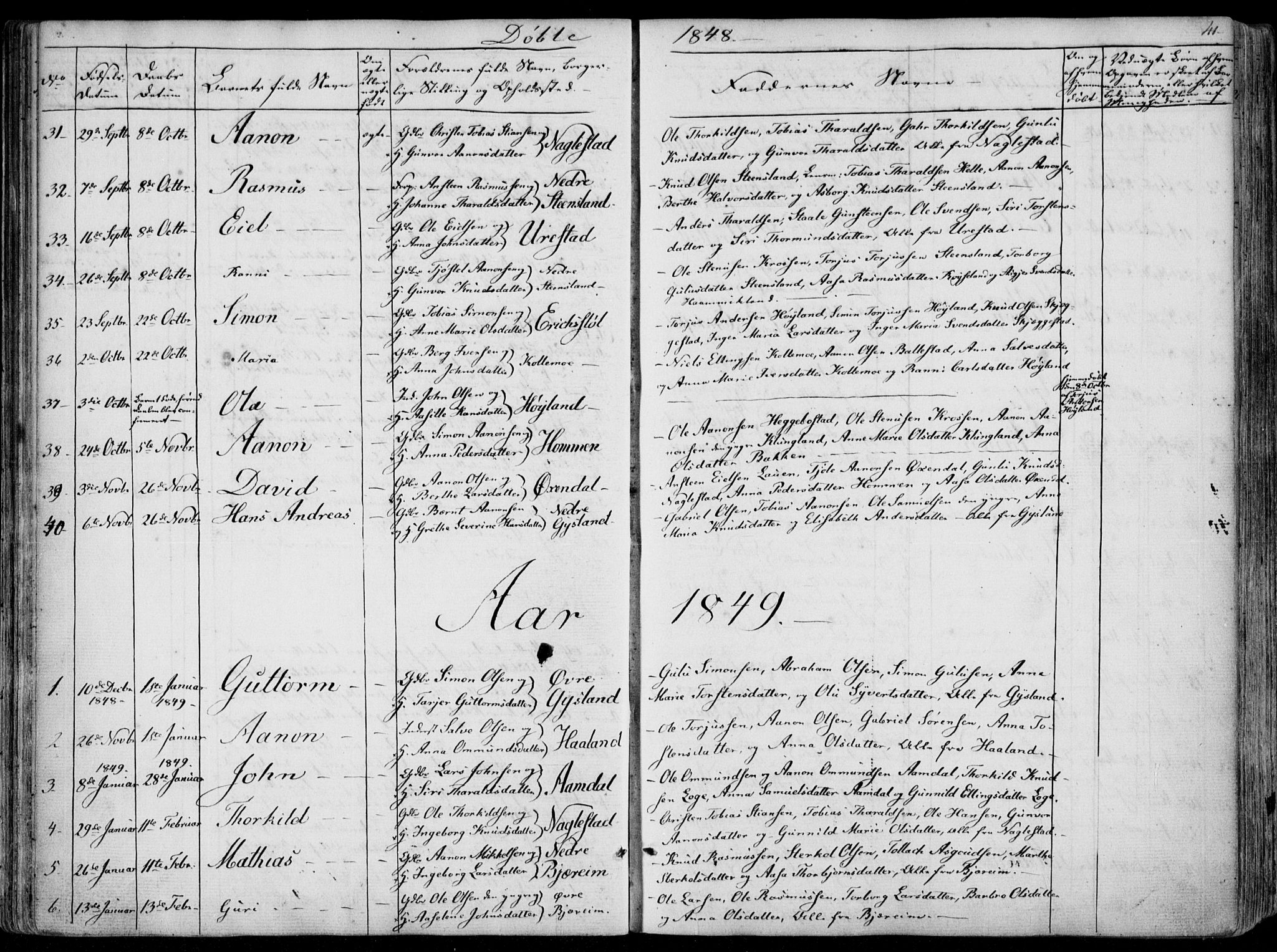 Hægebostad sokneprestkontor, SAK/1111-0024/F/Fa/Faa/L0004: Ministerialbok nr. A 4, 1834-1864, s. 41