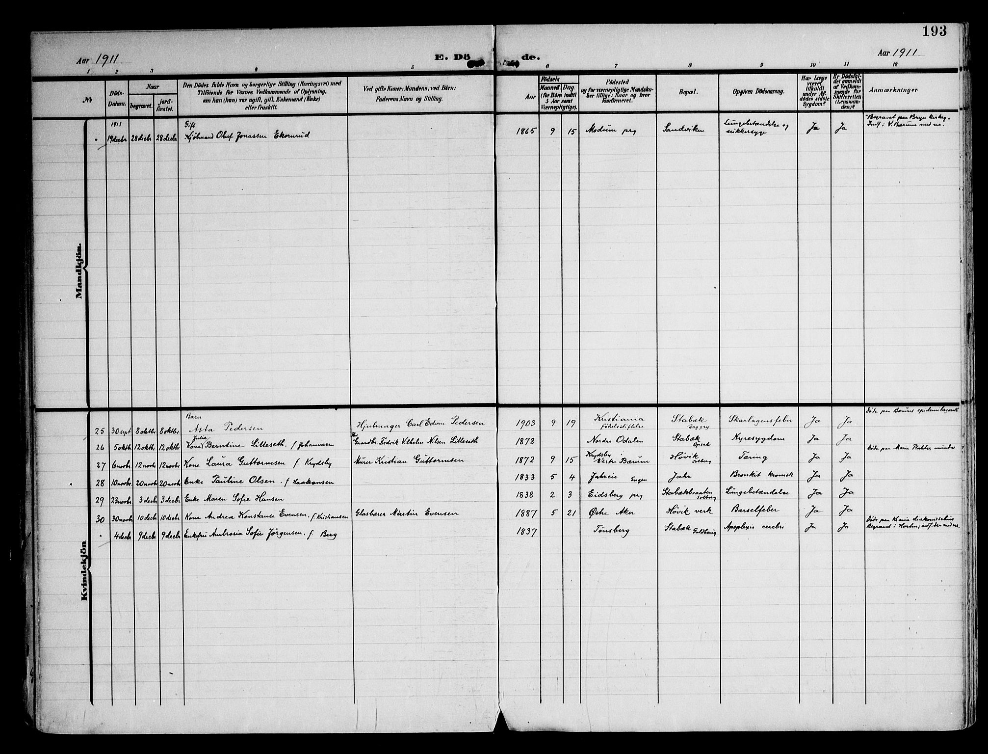 Østre Bærum prestekontor Kirkebøker, AV/SAO-A-10887/F/Fa/L0001: Ministerialbok nr. 1, 1905-1924, s. 193