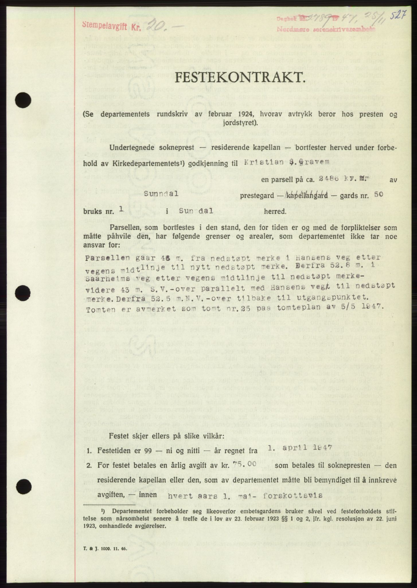 Nordmøre sorenskriveri, AV/SAT-A-4132/1/2/2Ca: Pantebok nr. B97, 1947-1948, Dagboknr: 2789/1947