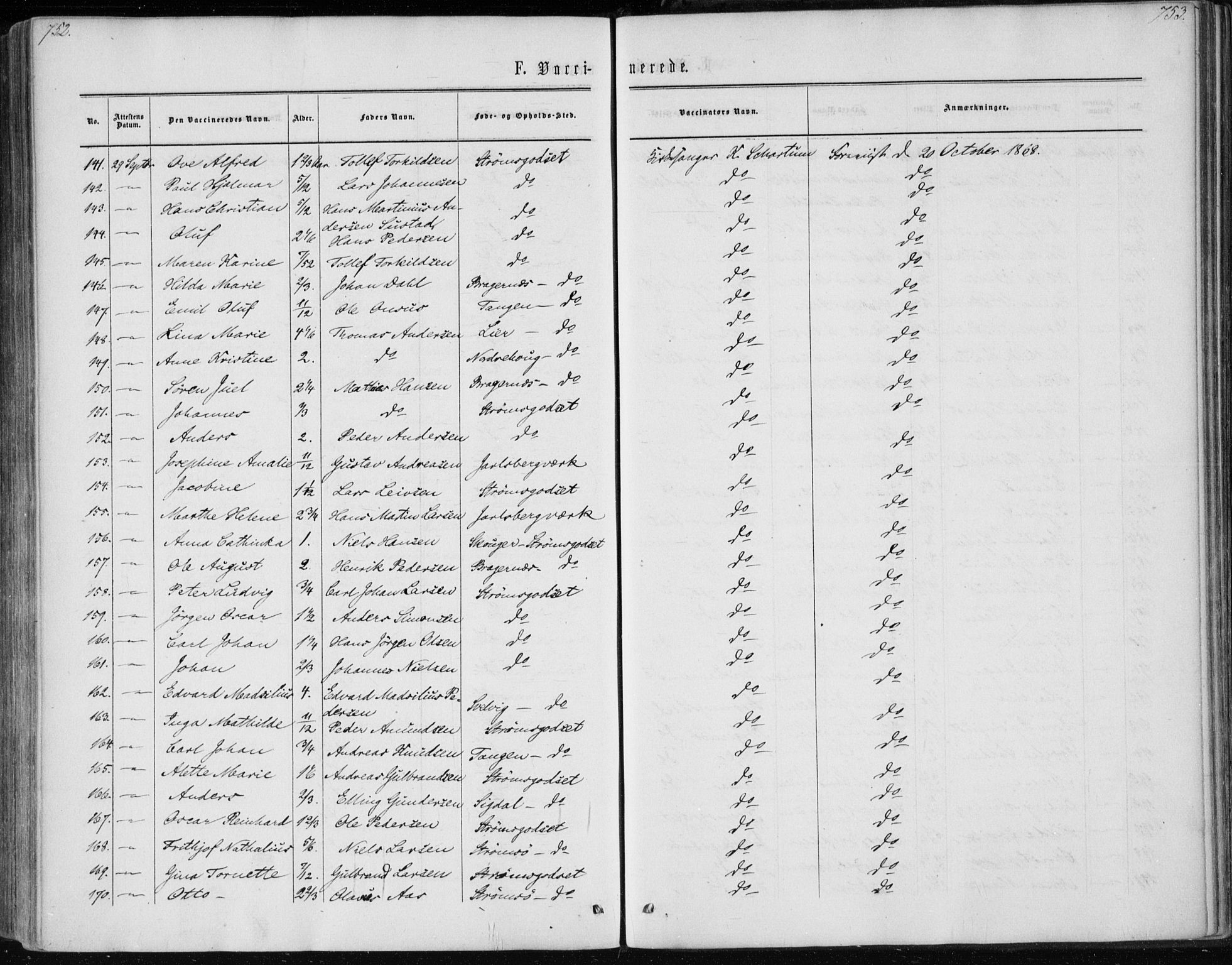 Skoger kirkebøker, AV/SAKO-A-59/F/Fa/L0004: Ministerialbok nr. I 4, 1862-1872, s. 752-753