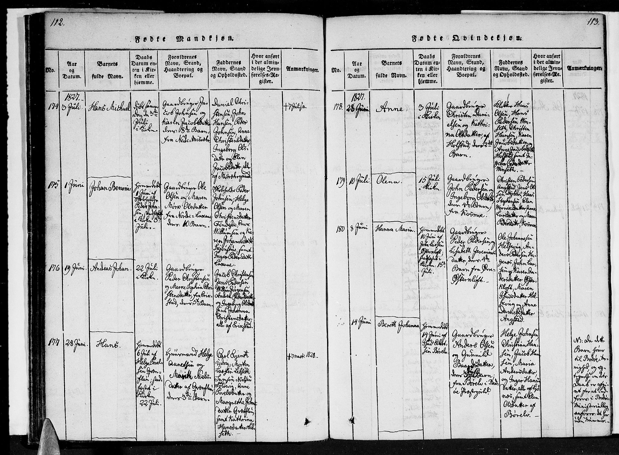 Ministerialprotokoller, klokkerbøker og fødselsregistre - Nordland, SAT/A-1459/852/L0736: Ministerialbok nr. 852A06, 1820-1833, s. 112-113