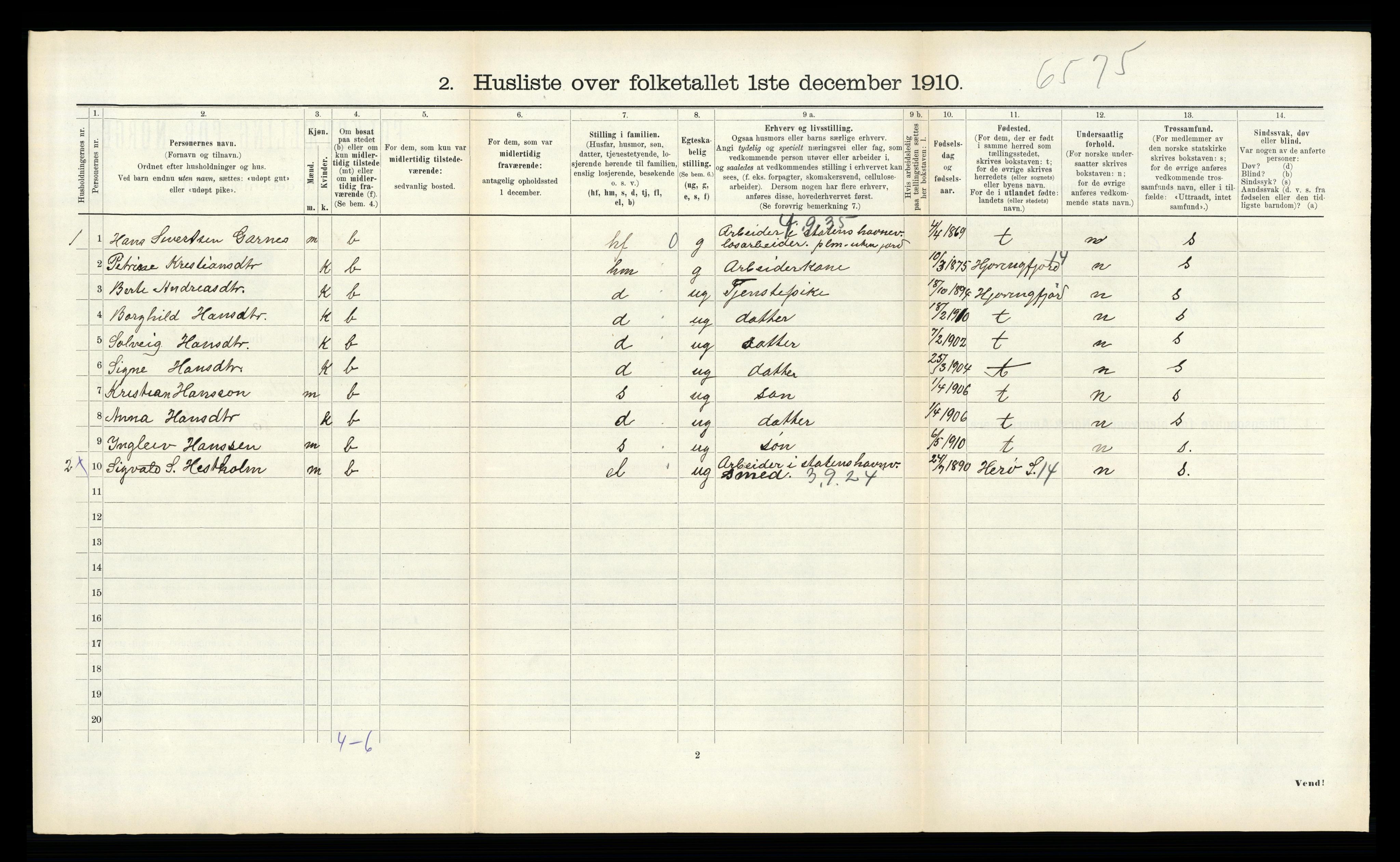 RA, Folketelling 1910 for 1516 Ulstein herred, 1910, s. 585