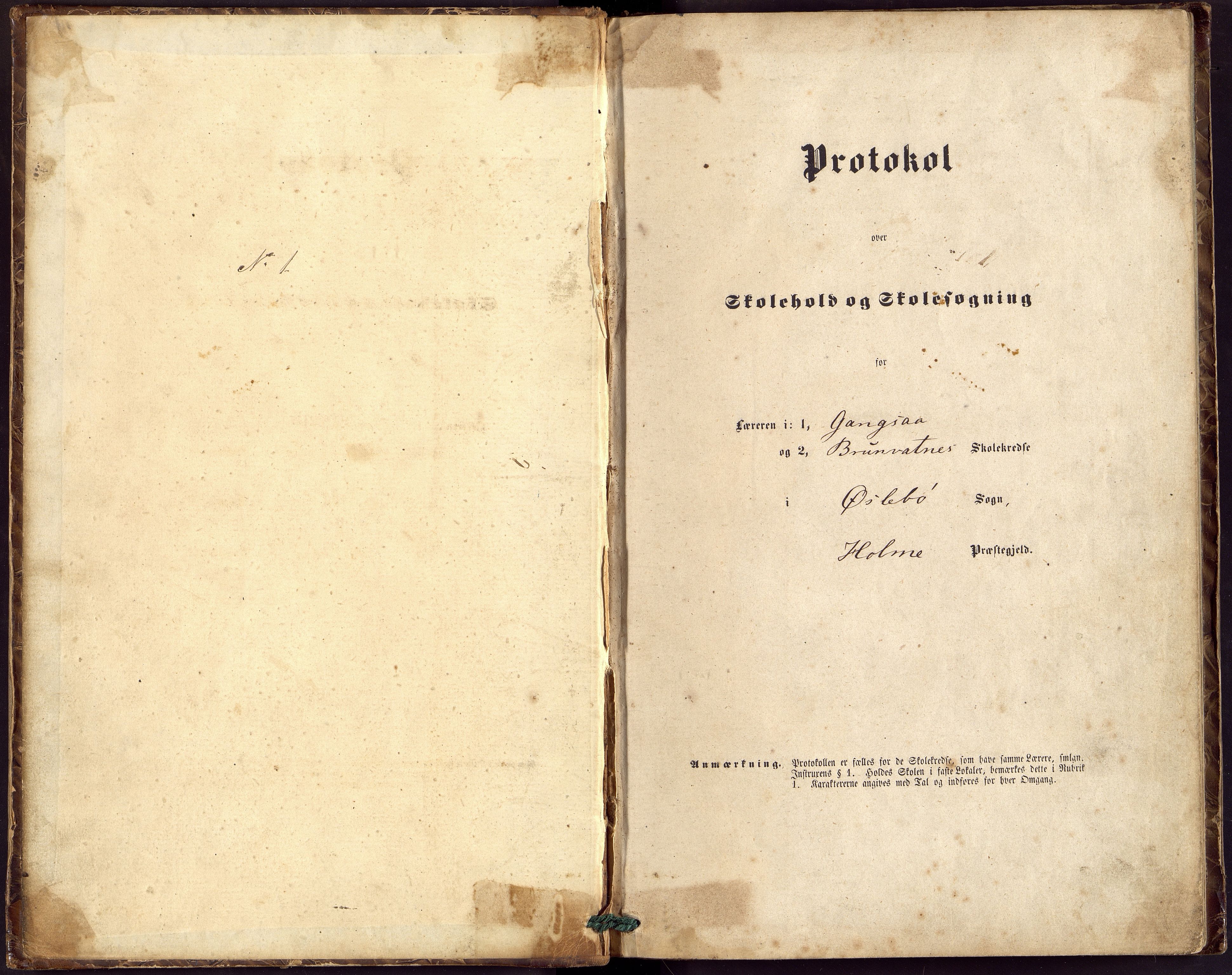 Øyslebø og Laudal kommune - Gangså og Brunvatne Kretsskole, ARKSOR/1021ØL550/H/L0001: Protokoll, 1863-1885