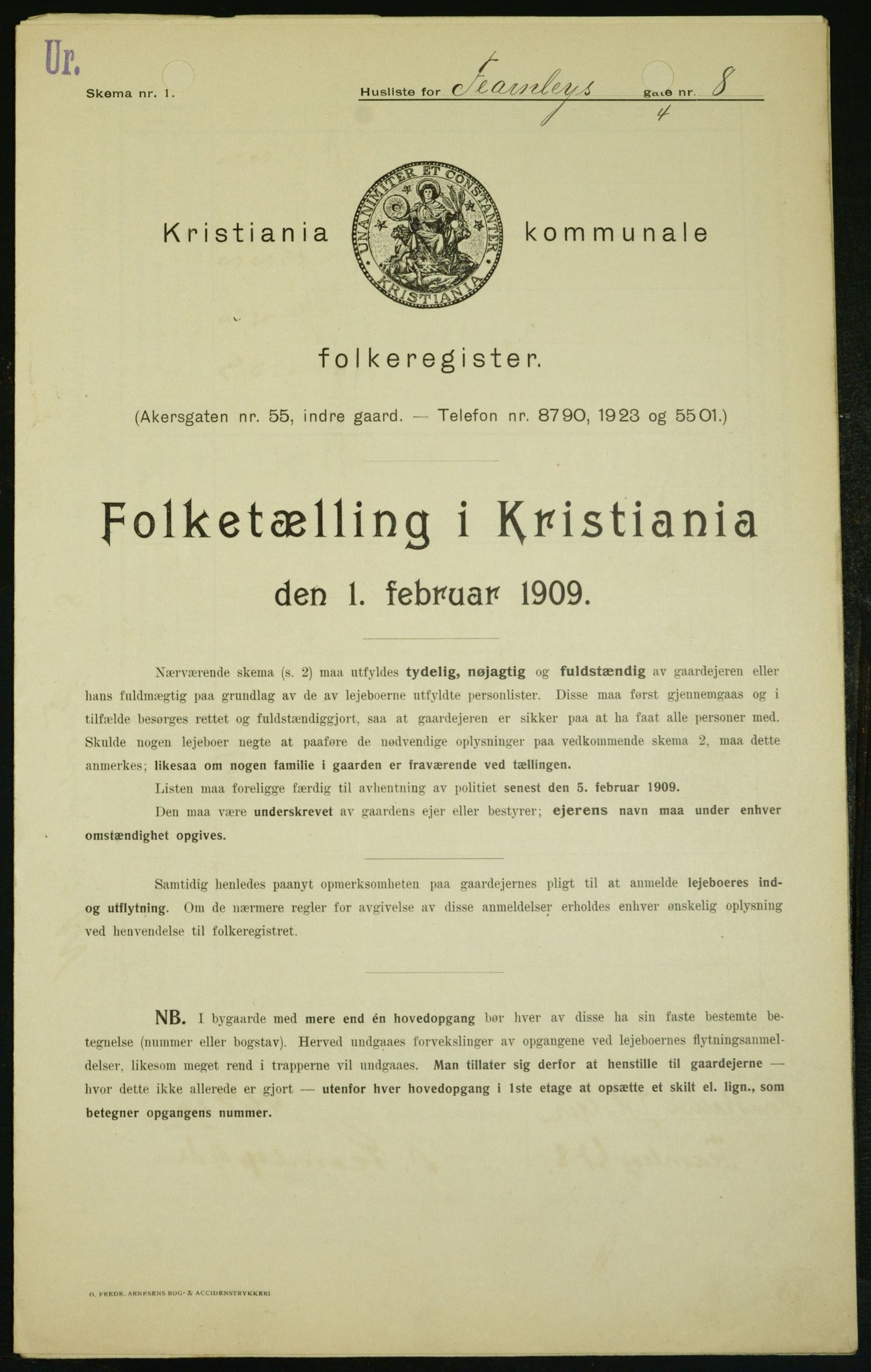 OBA, Kommunal folketelling 1.2.1909 for Kristiania kjøpstad, 1909, s. 21603